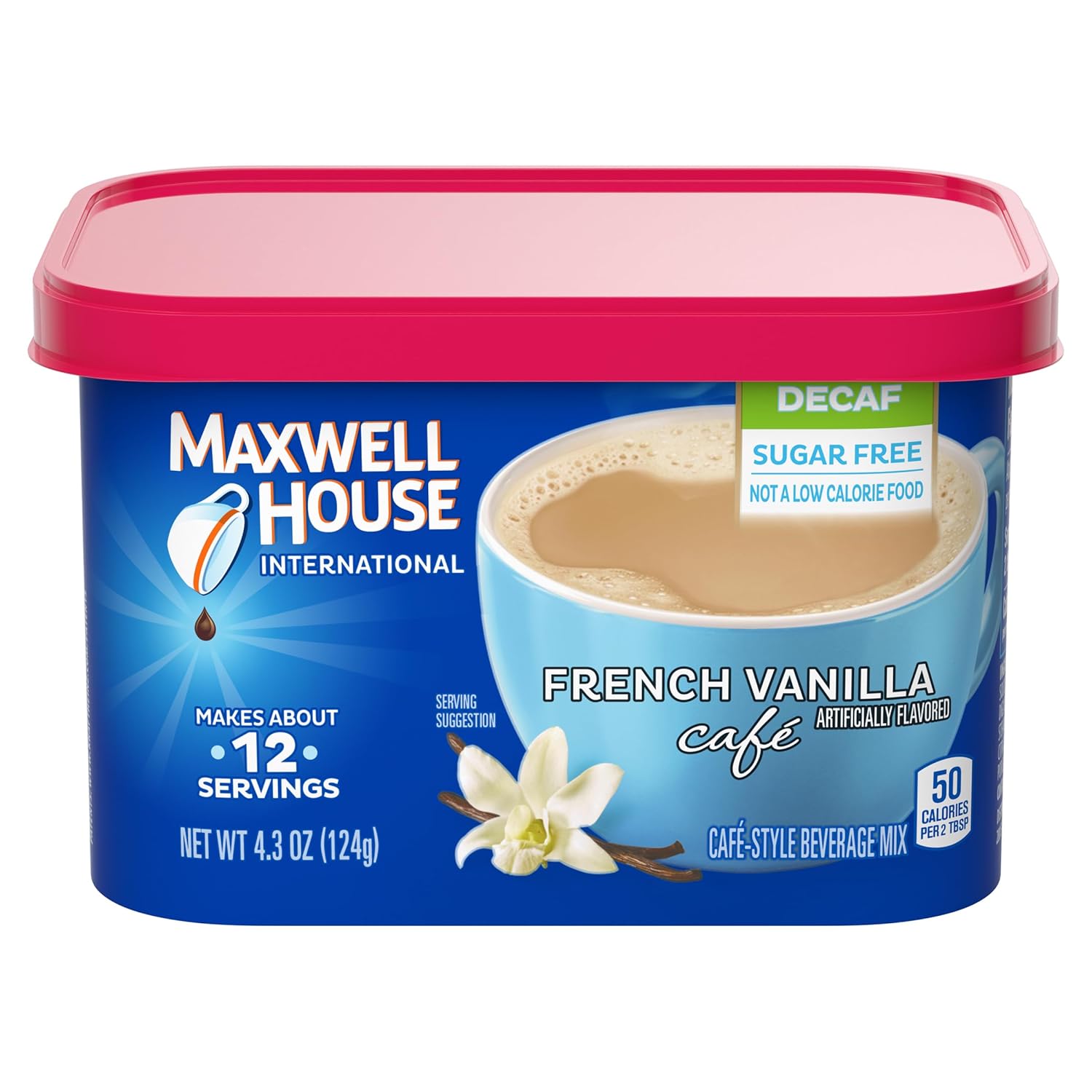 Maxwell House Sugar-Free French Vanilla Cafe Decaf Instant Cafe-Style Beverage Mix, 4.3 oz. Canister