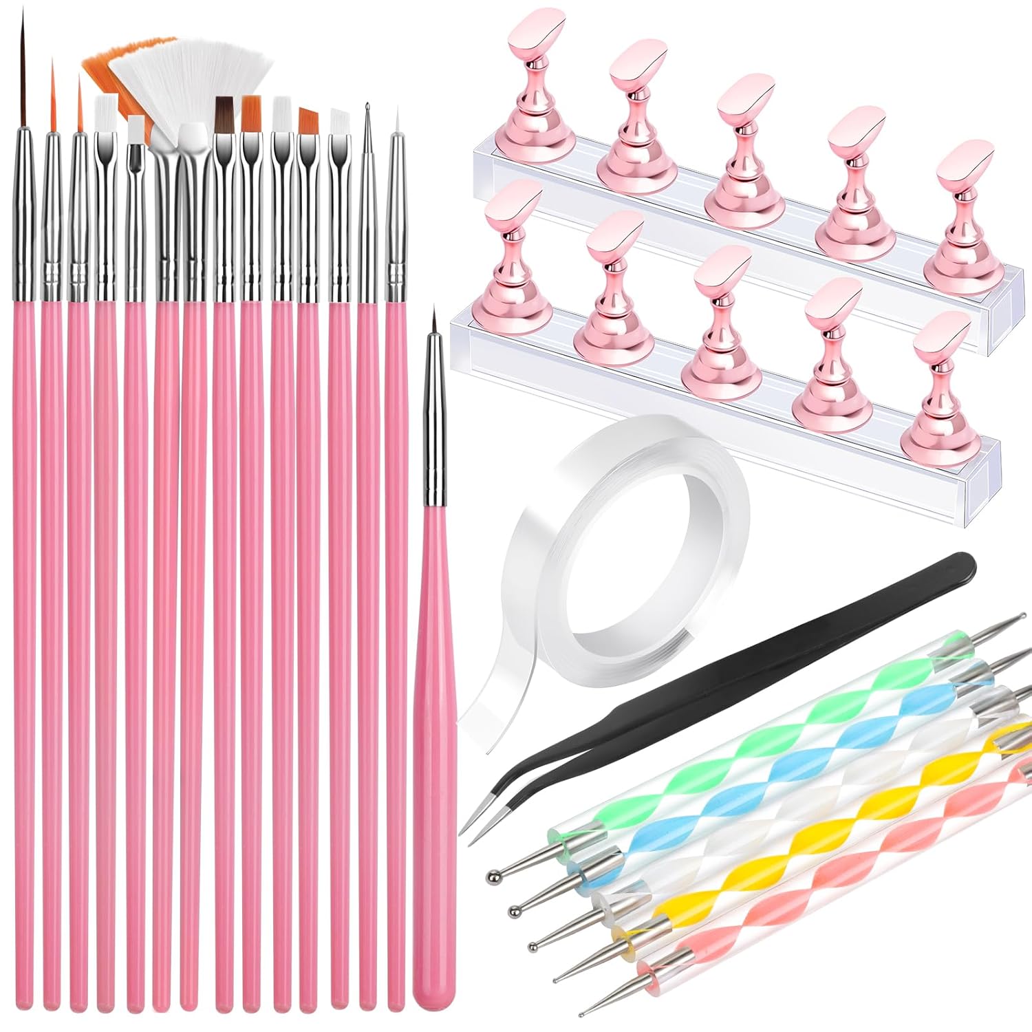 FANDAMEI Nail Art Tools, Nail Brush, 15 PCS Nail Art Brushes, 5 PCS Nail Dotting Tool, Nail Stand, Nail Holder For Painting Nails, Nail Tools, Nail Design Tools