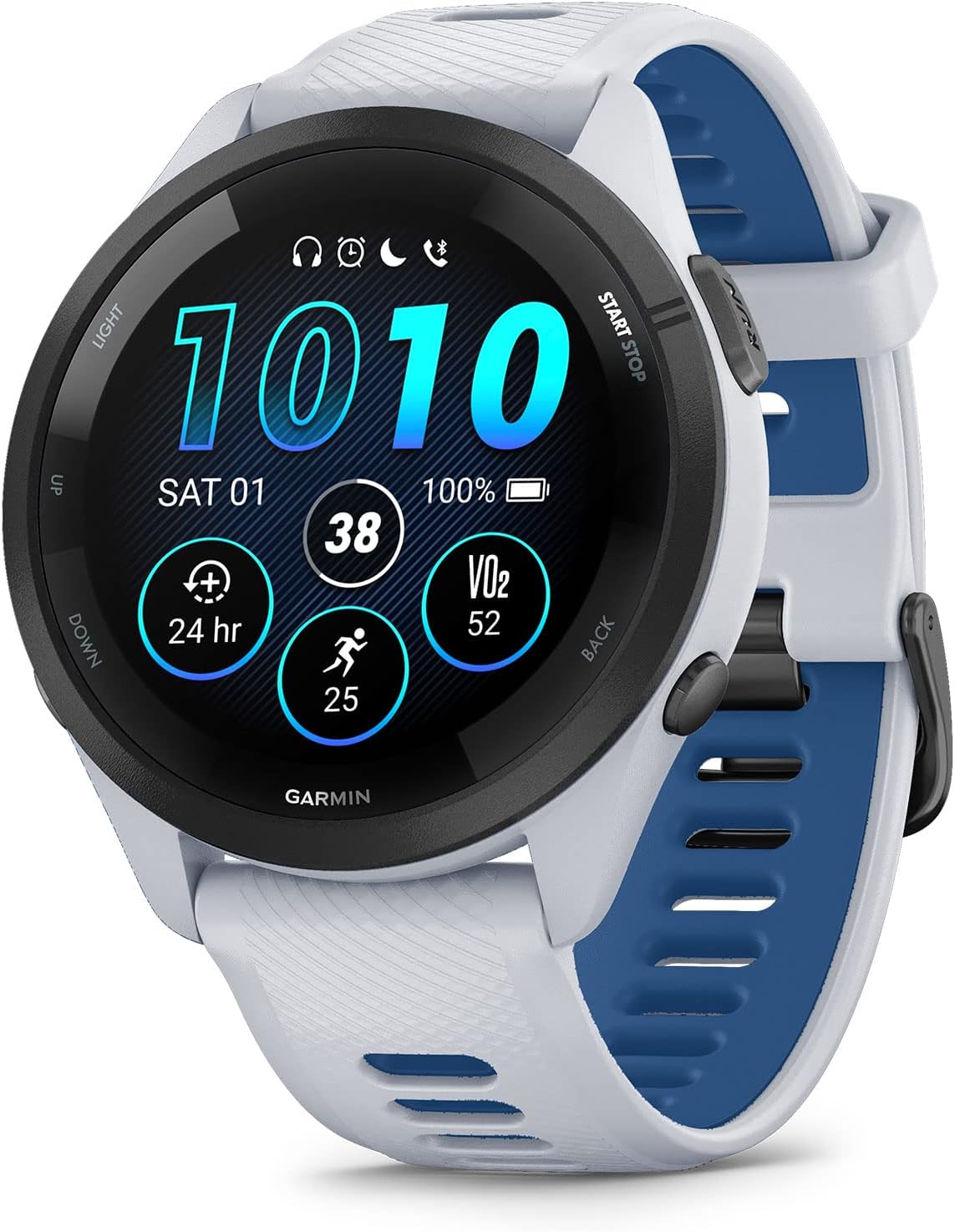 Garmin Forerunner 265 Running Smartwatch, Colorful AMOLED Display, Training Metrics and Recovery Insights, Whitestone and Tidal Blue