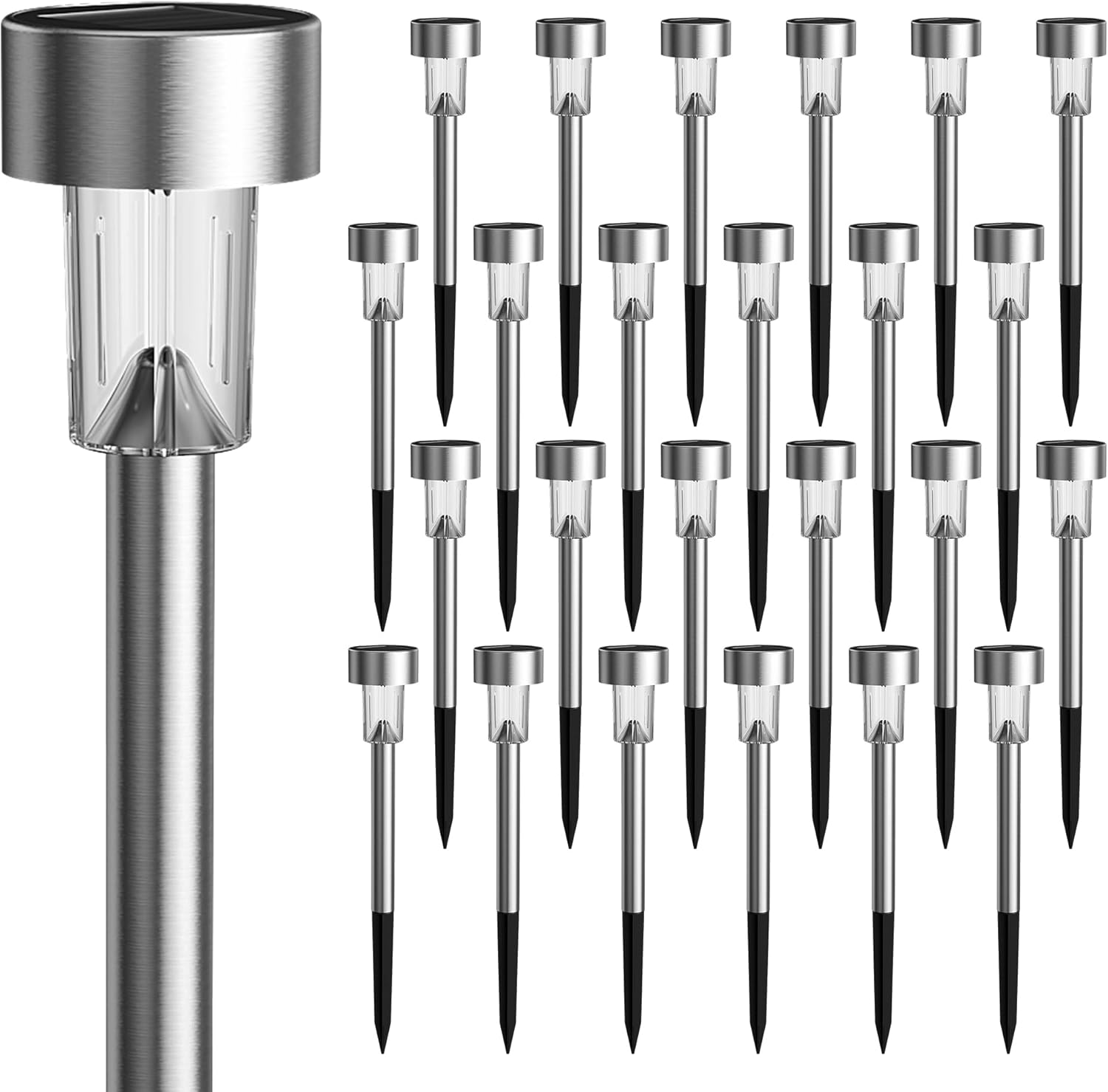 GIGALUMI Solar Lights Outdoor Garden Waterproof,24 Pack,Stainless Steel LED Solar Garden Lights for Patio, Lawn, Yard and Landscape Decor, Cold White