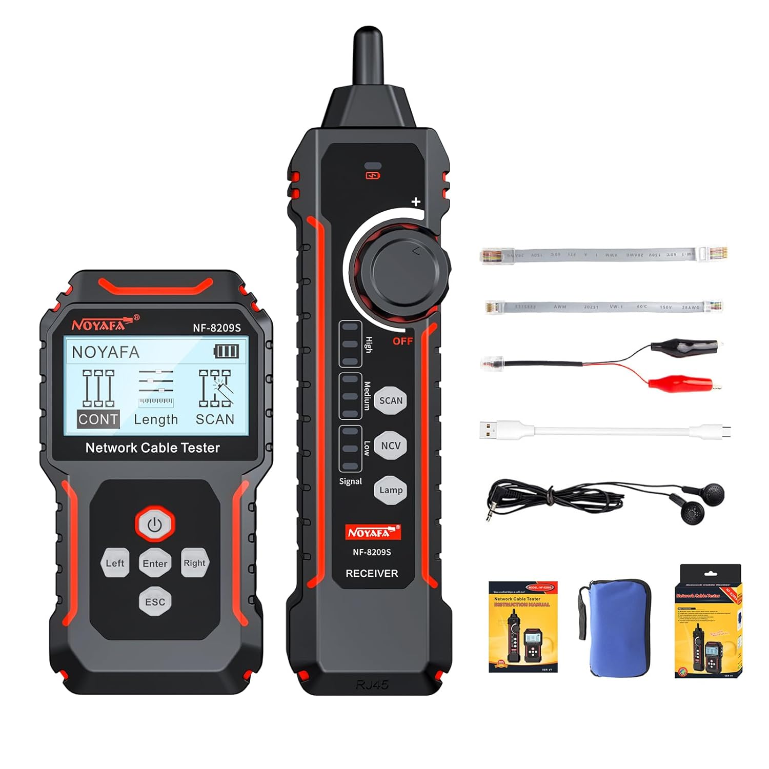 NOYAFA NF-8209S Network Cable Tester, Ethernet Cable Tester with PoE,NCV,Cable Length Test,Port Flashing,Multi-Function Trouble-Free Line Scan Mode,CAT5,CAT6 Line Tracer,LAN Network Cable Tracer Kits