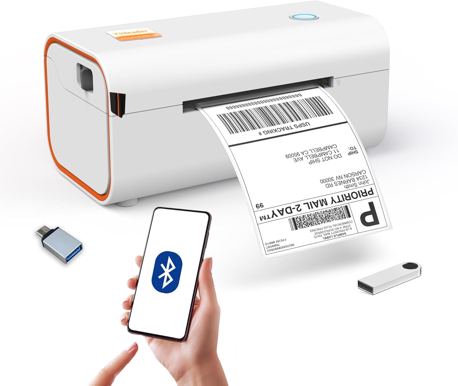 Yinleader Thermal Shipping Label Printer Bluetooth/USB, Thermal Printer 4x6, Postage Label Printer for Business, Compatible with Amazon, Royal Mail, Shopify, Ebay, DHL, DPD, Evri, UPS - White