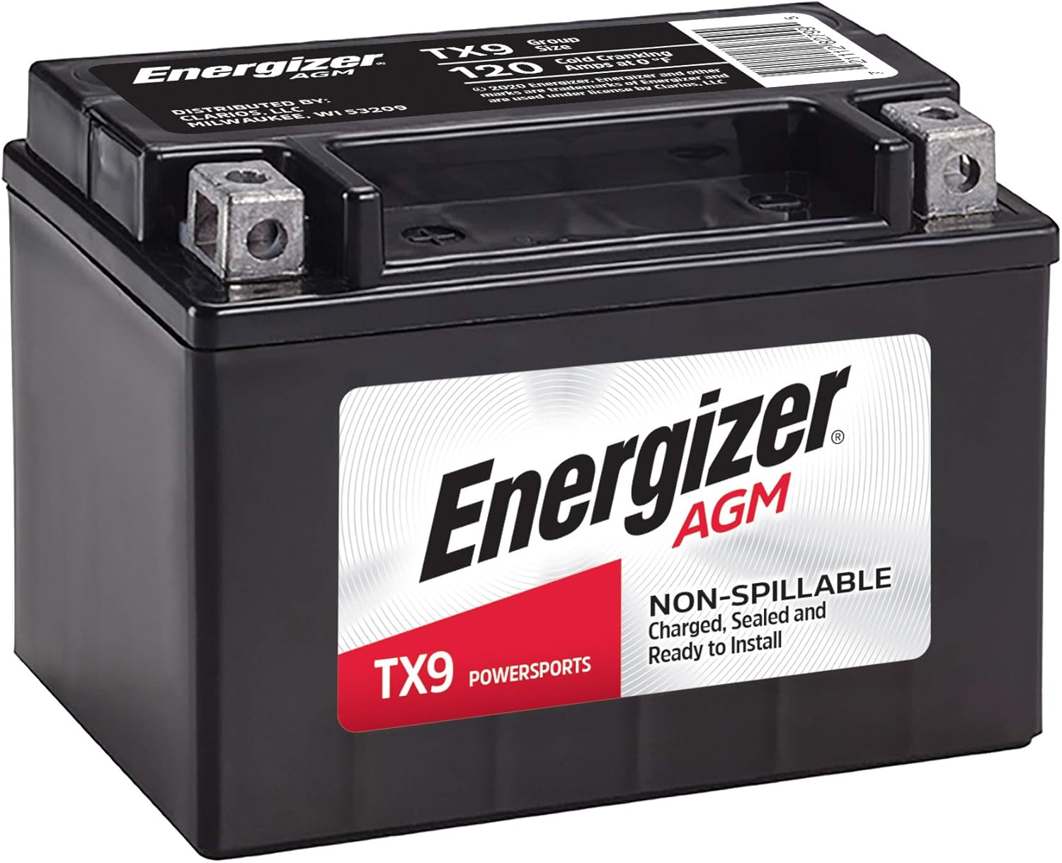 Energizer TX9 AGM Motorcycle and ATV 12V Battery, 120 Cold Cranking Amps and 8 Ahr, Replaces: YTX9-BS and others, Black