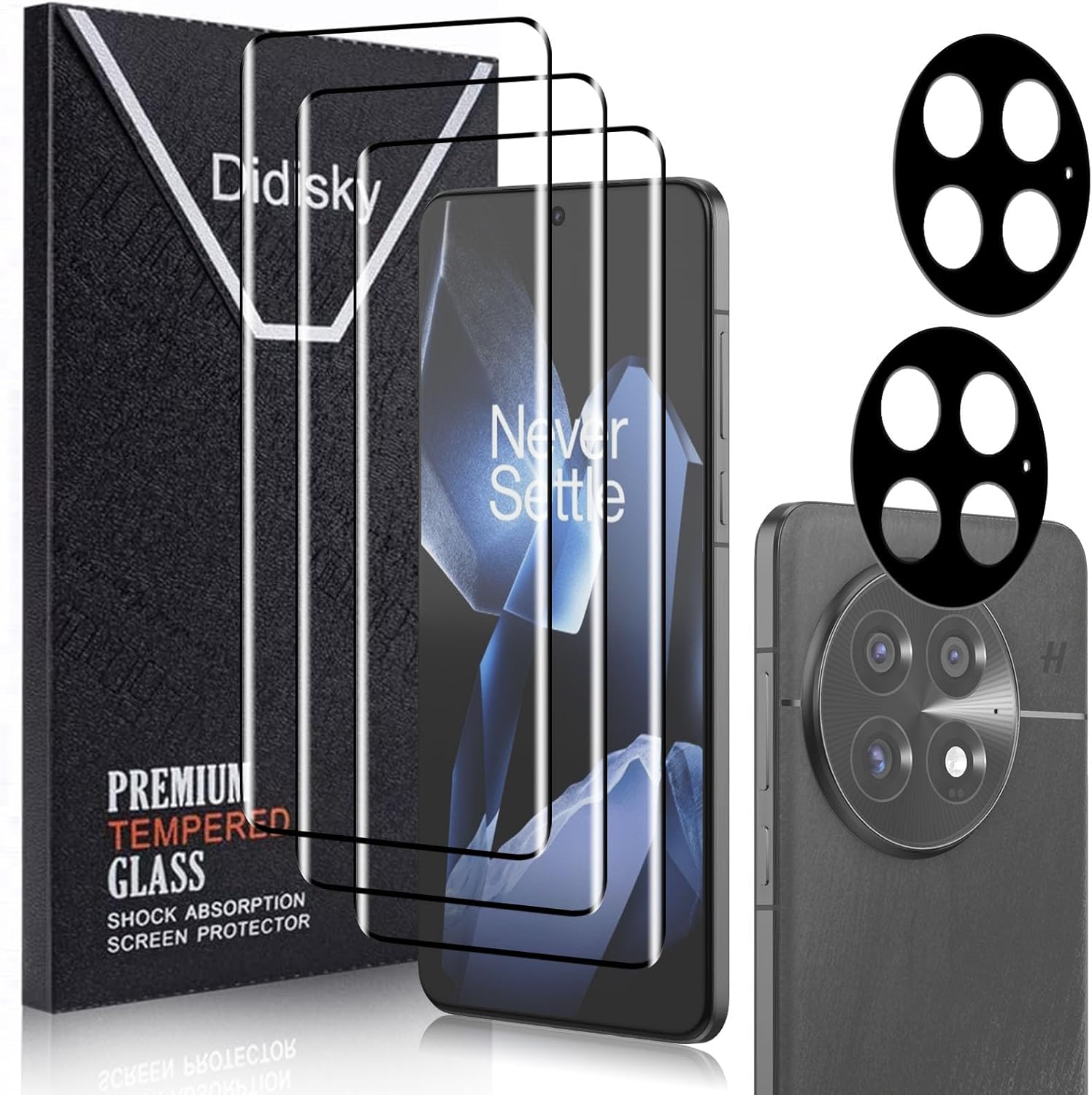 Screen Protector for Oneplus 13(Not for 13r,13t,13 pro), 3 Pack Tempered Glass Film with 2 Pak Lens Protector, 3D Curved Full Coverage,Scratch-Resistant, Fingerprint ID Compatible,9H Hardness