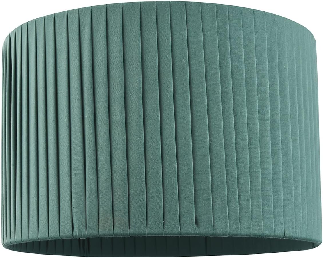 Contemporary Designer Double Lined Pleated Forest Green Cotton Fabric 12" Drum Lamp Shade | 60w Maximum | 20cm x 30cm by Happy Homewares