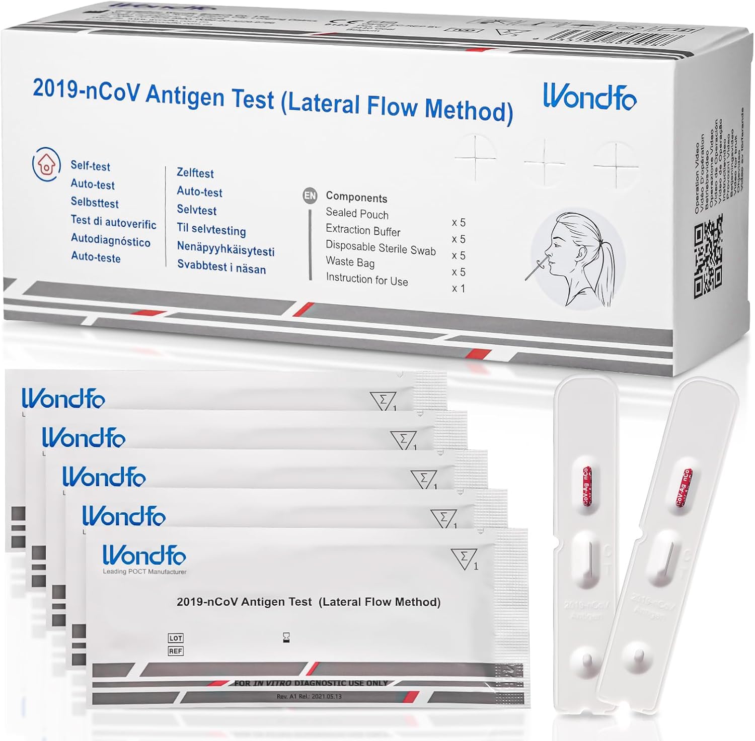 Wondfo Covid Lateral Flow Test Kit 5 Pack Covid Tests for Covid-19 Antigen Rapid Test Self Testing in 15 Minutes at Home