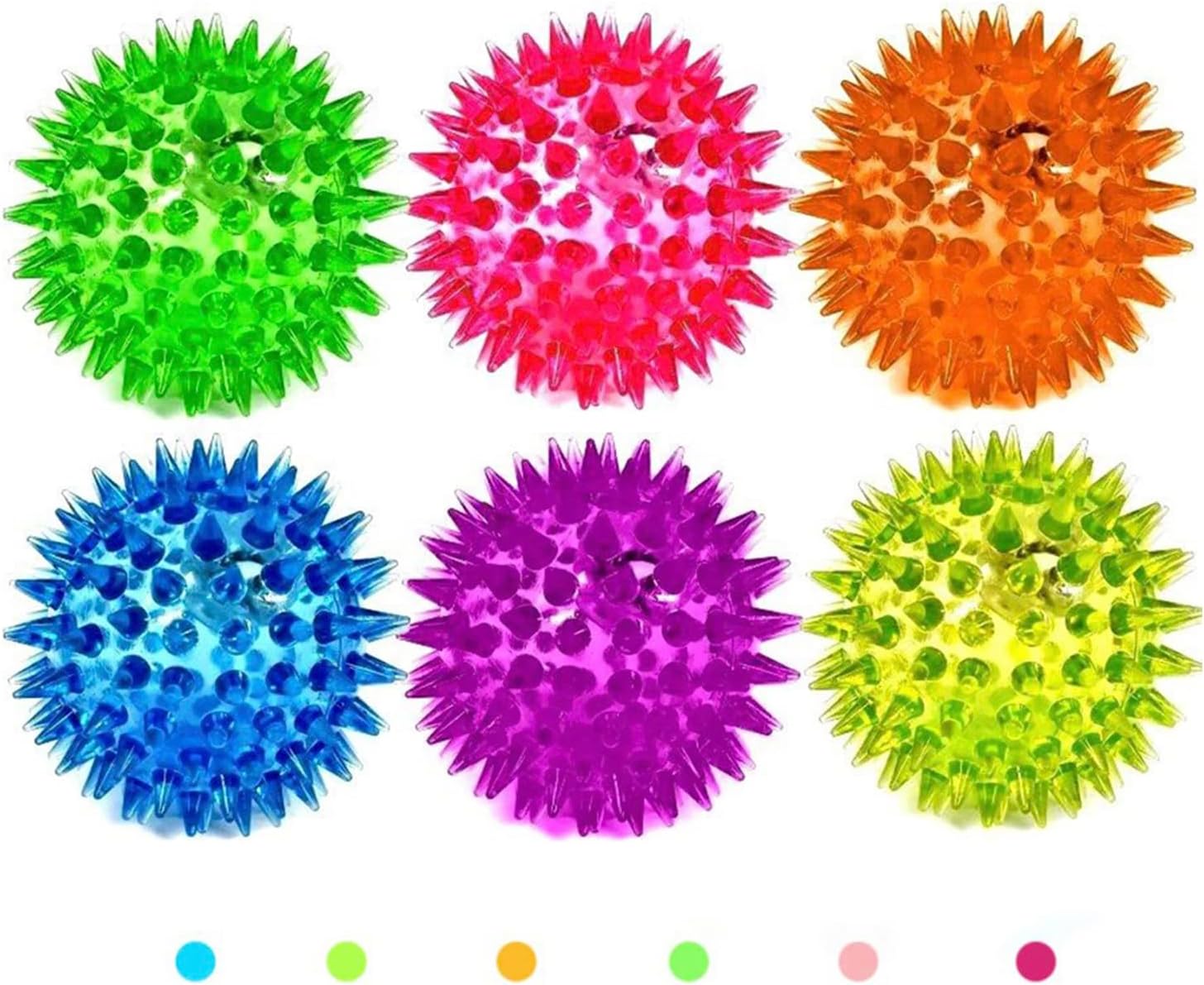 6 Spiky 6.5cm LED Flashing Bouncy Disco Balls with Light, Squishy Stress Relief Fidget Squeezy Spikey Ball Toy for OCD ADHD ADD & Autism High Anxiety Levels, Pet Toy or Baby Sensory Class (6_Pack)