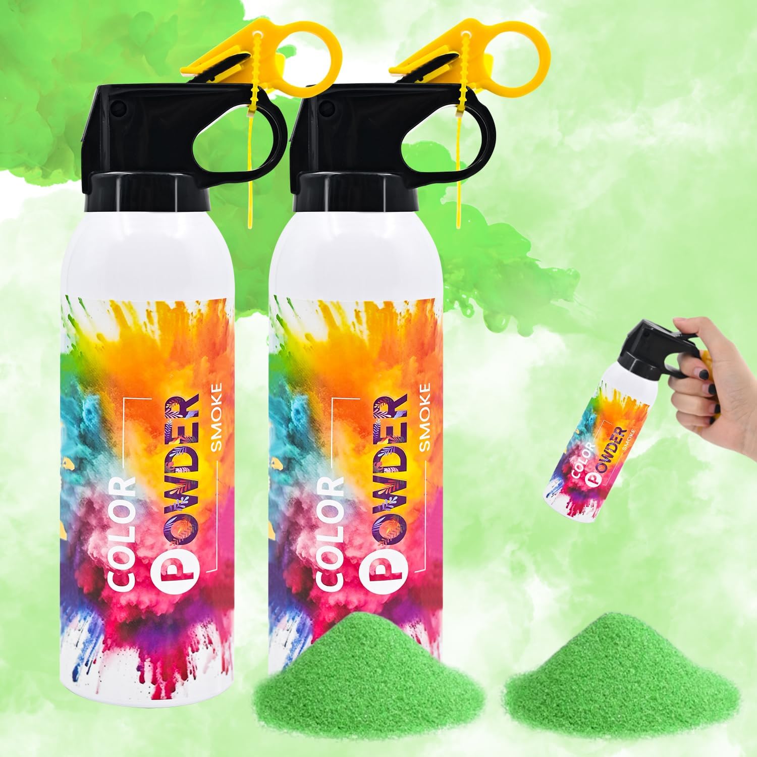 Colorful Corn Powder 2Pack Smoke Fire Extinguisher Gender Reveal Smoke with Power for Party Green Powder Smoke Colored Powder for Boy or Girl Birthday Wedding Baby Shower Color Run Party Supplies