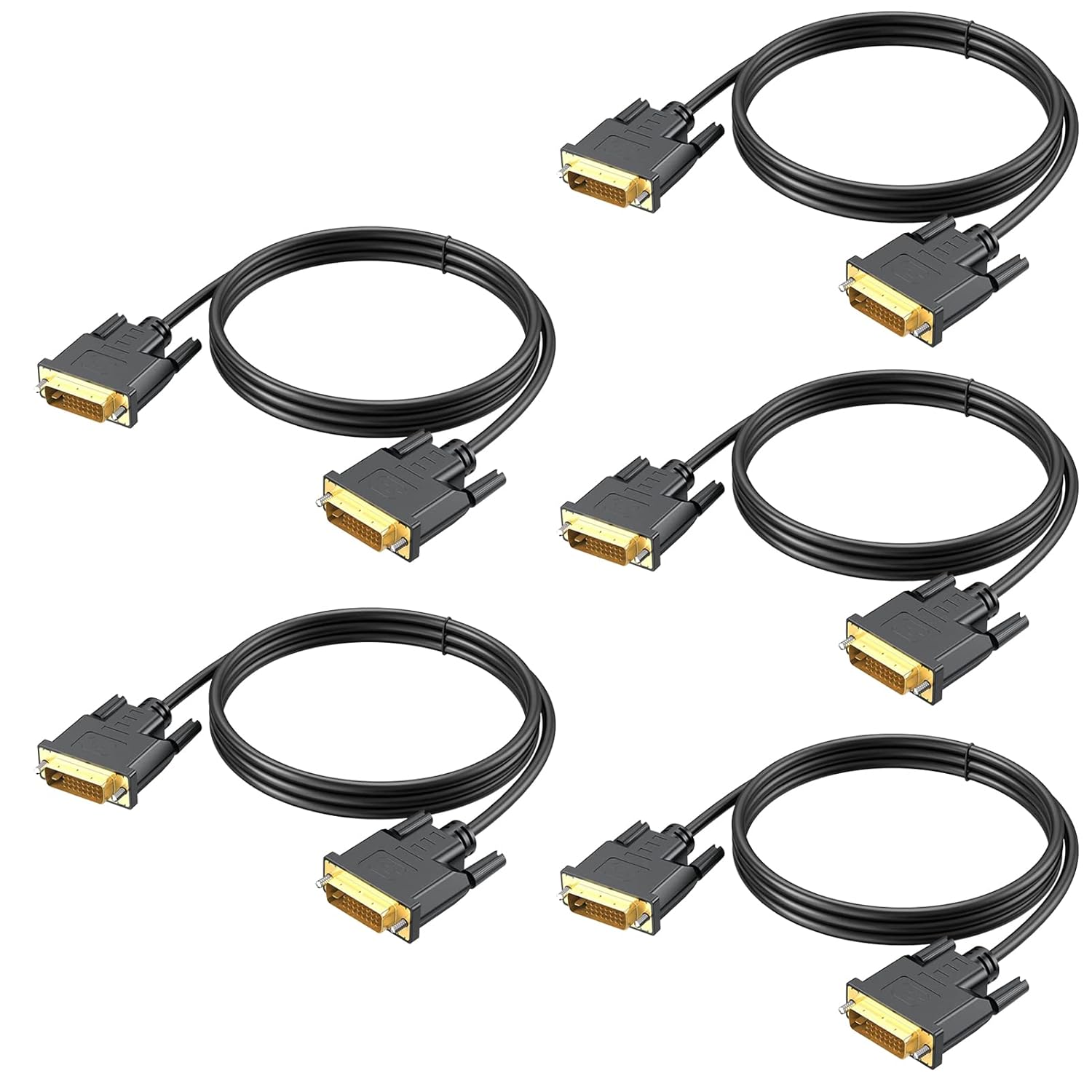 DVI to DVI Cable 5-Pack, 6 FT DVI-D to DVI-D (24+1) Dual Link Cable Computer Monitor Cord for Laptop, Desktop, DVD, Gaming,Monitr, HDTV, Projector and More