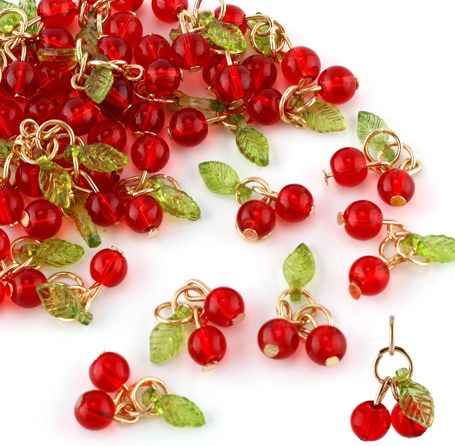 30pcs Red Cherry Charms, Cute Glass Red Fruit Pendants with Loop DIY Jewelry Making Accessories for Bracelet Necklace Earrings