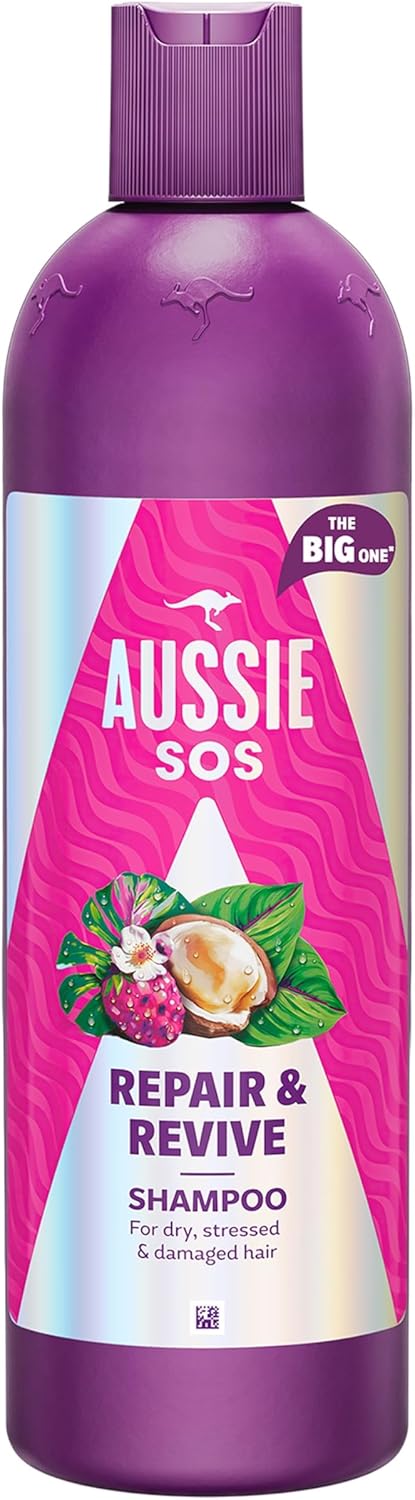 Aussie SOS Repair & Revive Shampoo 500ml to Leave Dry, Stressed and Damaged Hair Feeling Soft, Smooth and Hydrated, Protects against Future Damage, Vegan, Infused with Australian Superfoods