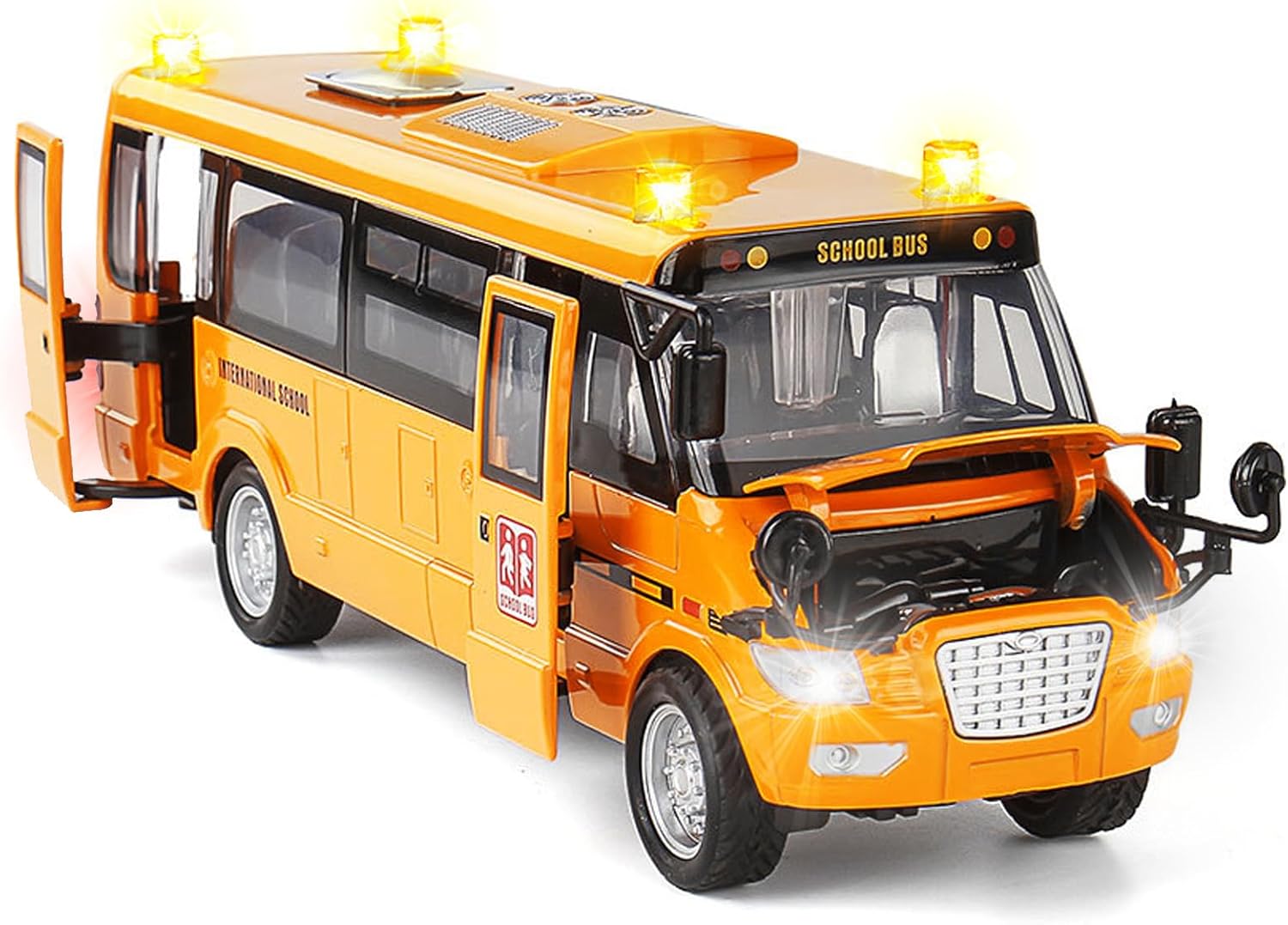 CORPER TOYS School Bus Toy Die Cast Vehicles Yellow Large Alloy Pull Back 9'' Play Bus with Sounds and Lights for Kids