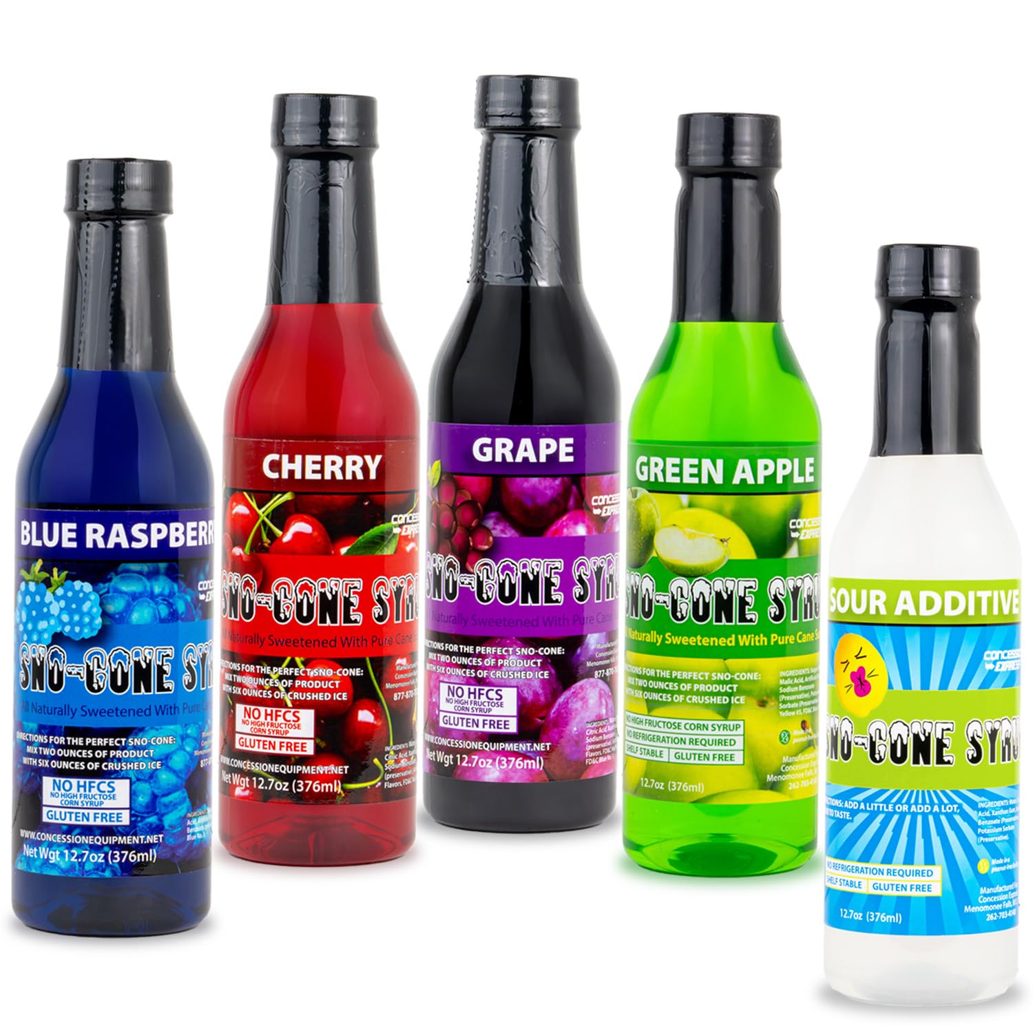 12.7oz Pure Cane Sno-Cone Syrup With Sour Option-Contains No High Fructose Corn Syrup (Five Pack)