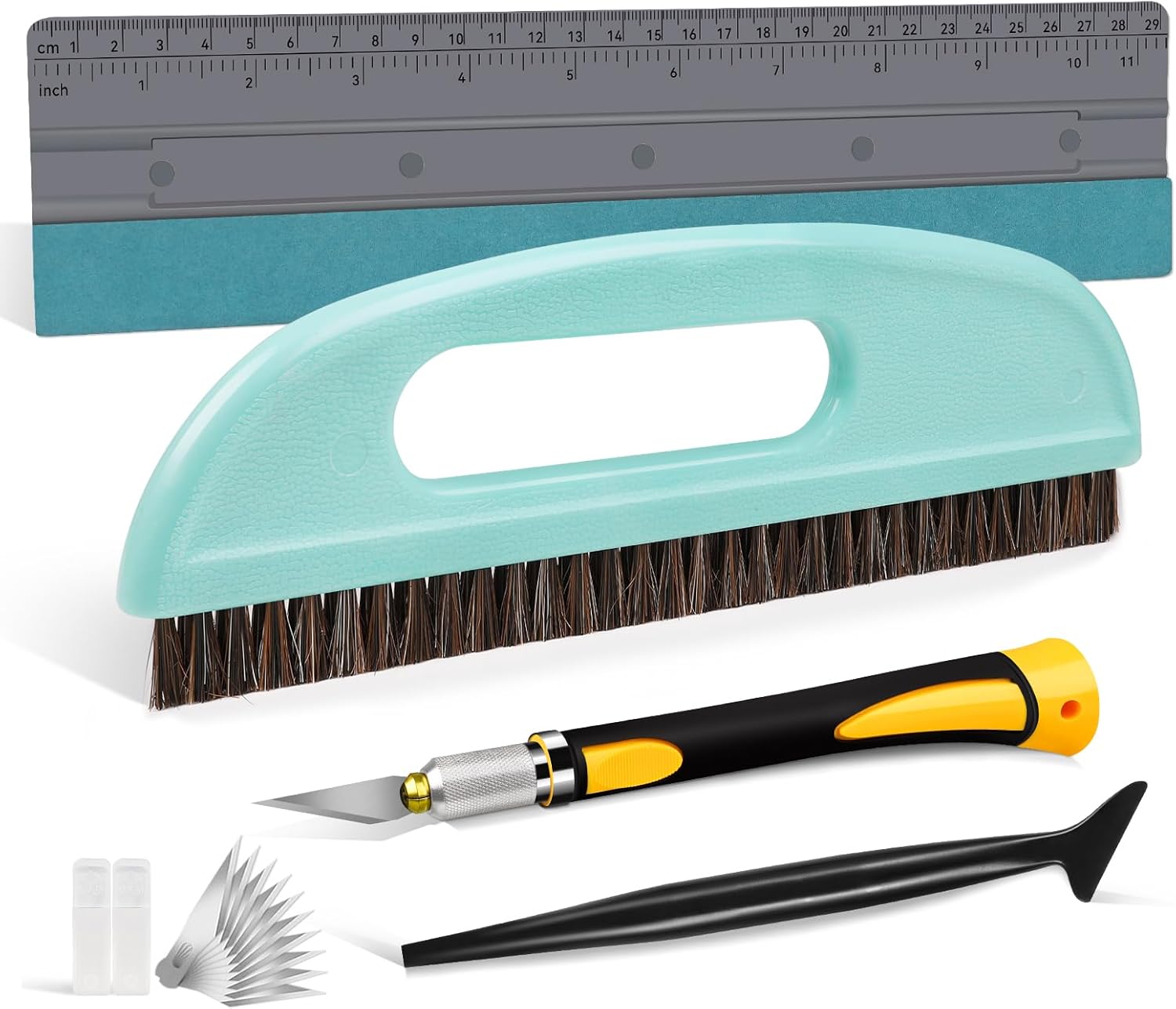 WRAPXPERT Peel and Stick Wallpaper Tools,Wallpaper Kit with 11 In Measurement Squeegee,Brush Wallpaper Smoothing Tool for Contact Paper Backsplash Tile