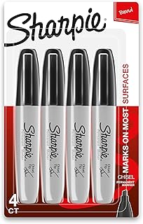 Sharpie Permanent Markers, Chisel Tip, Black, 4 Count