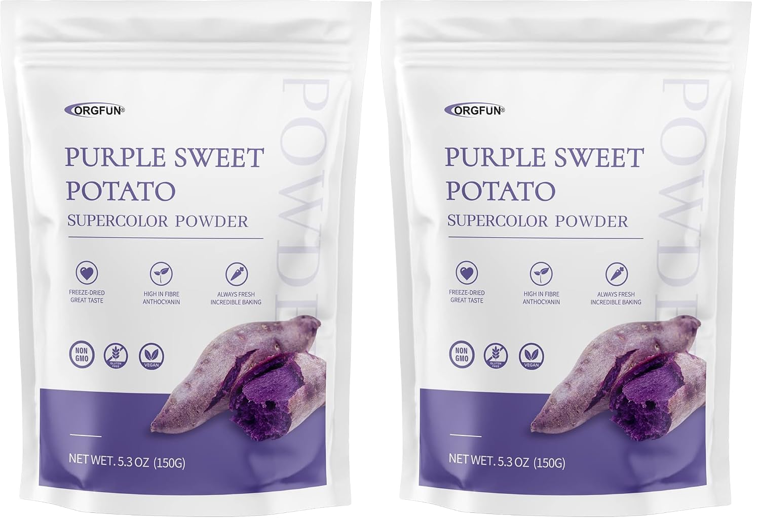 ORGFUN Purple Sweet Potato Powder, 100% Natural Ube (Purple Yam) Powder, Locally Sourced, No Additives Gluten Free 5.3 Oz (Pack of 2)