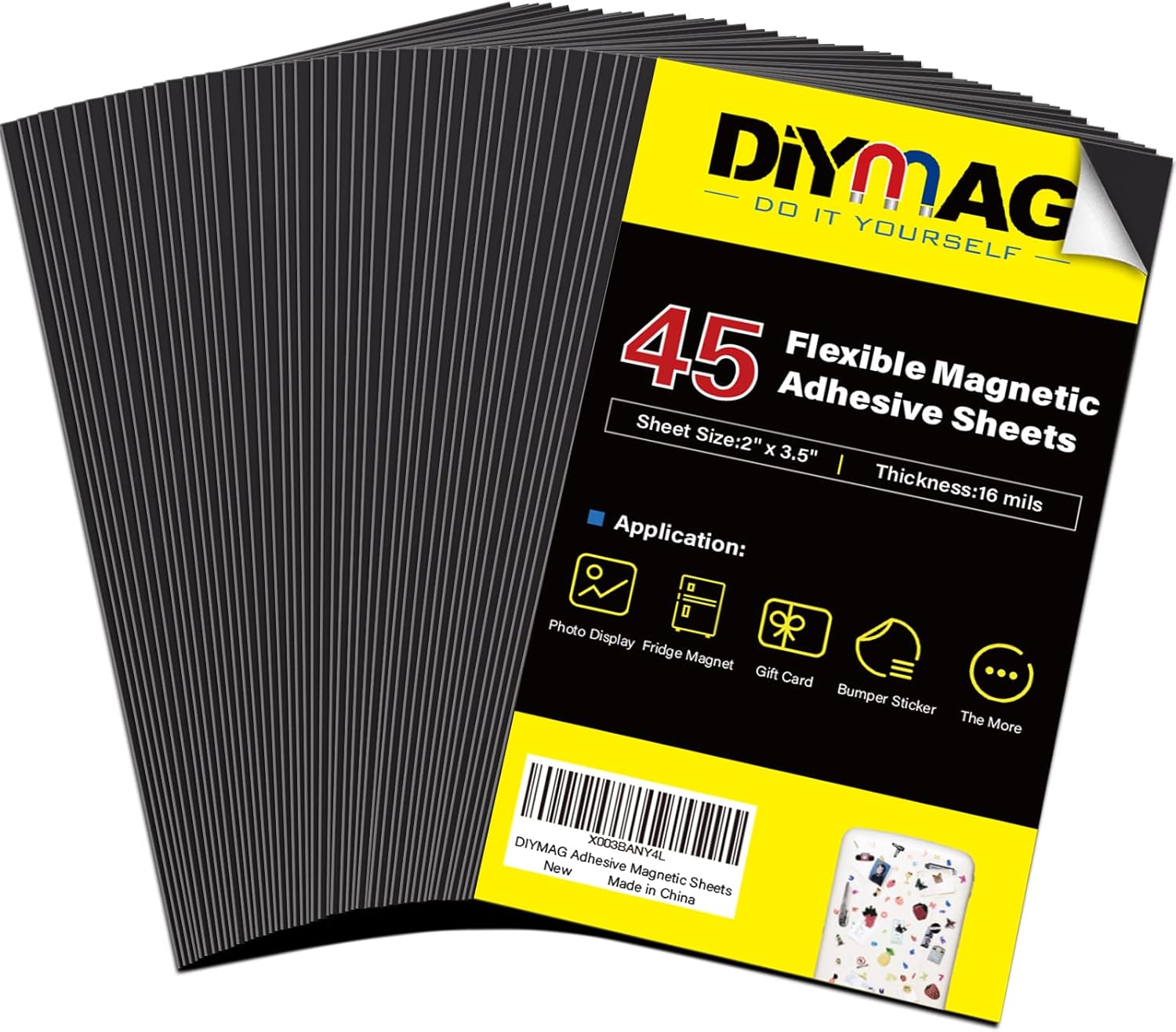 DIYMAG 3.5x2inch Business Card Magnets, 45Packs Flexible Magnetic Sheets with Peel and Stick Adhesive Magnet to Customize Personalized Cards for Crafts Photos and Supplies
