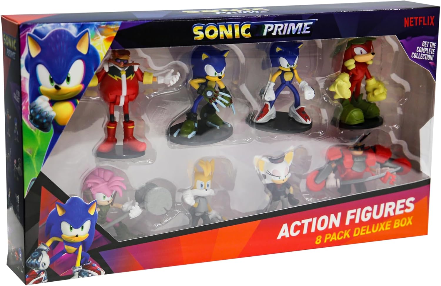 BANDAI Sonic Prime Collectible Figures 8 Pack Set | 8 x 7.5cm Sonic The Hedgehog Models Based On The Sonic Prime Netflix TV Show | Sonic Toys Make Great Gaming Merchandise for Adults and Kids