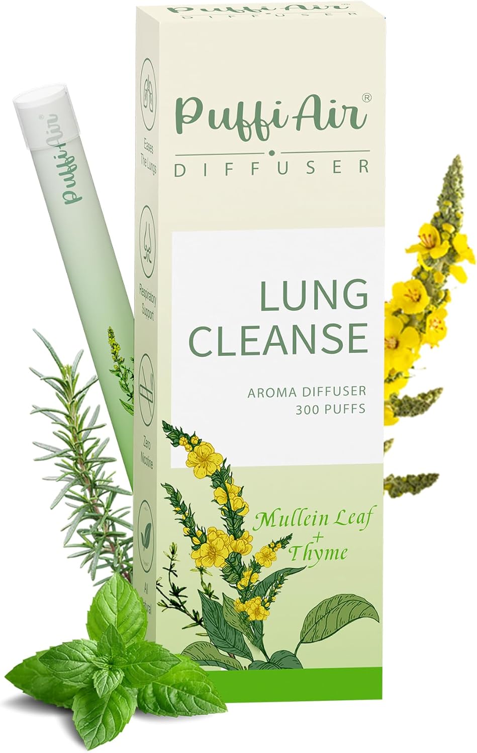 PUFFIAIR Diffuser Pen Natural Mullein Leaf Aromatherapy Inhaler | Nicotine Free Lung Cleanser | Herbal Mullein Diffuser 300 Uses