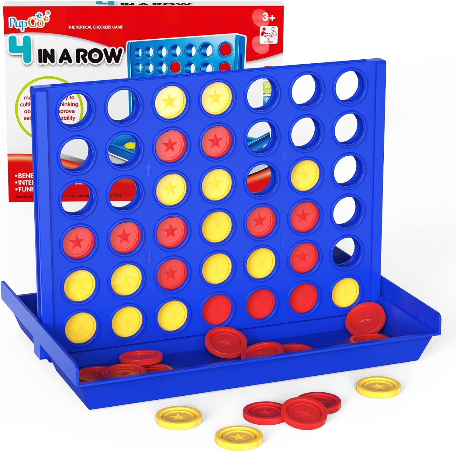 Pup Go Standard Size 4 in a Row Classic Board Game for Kids Ages 3-8, Educational Family Toy for Boys Girls Adults, 2 Player Strategy Game with 6 Spare Discs, Foldable Design (Standard Size)