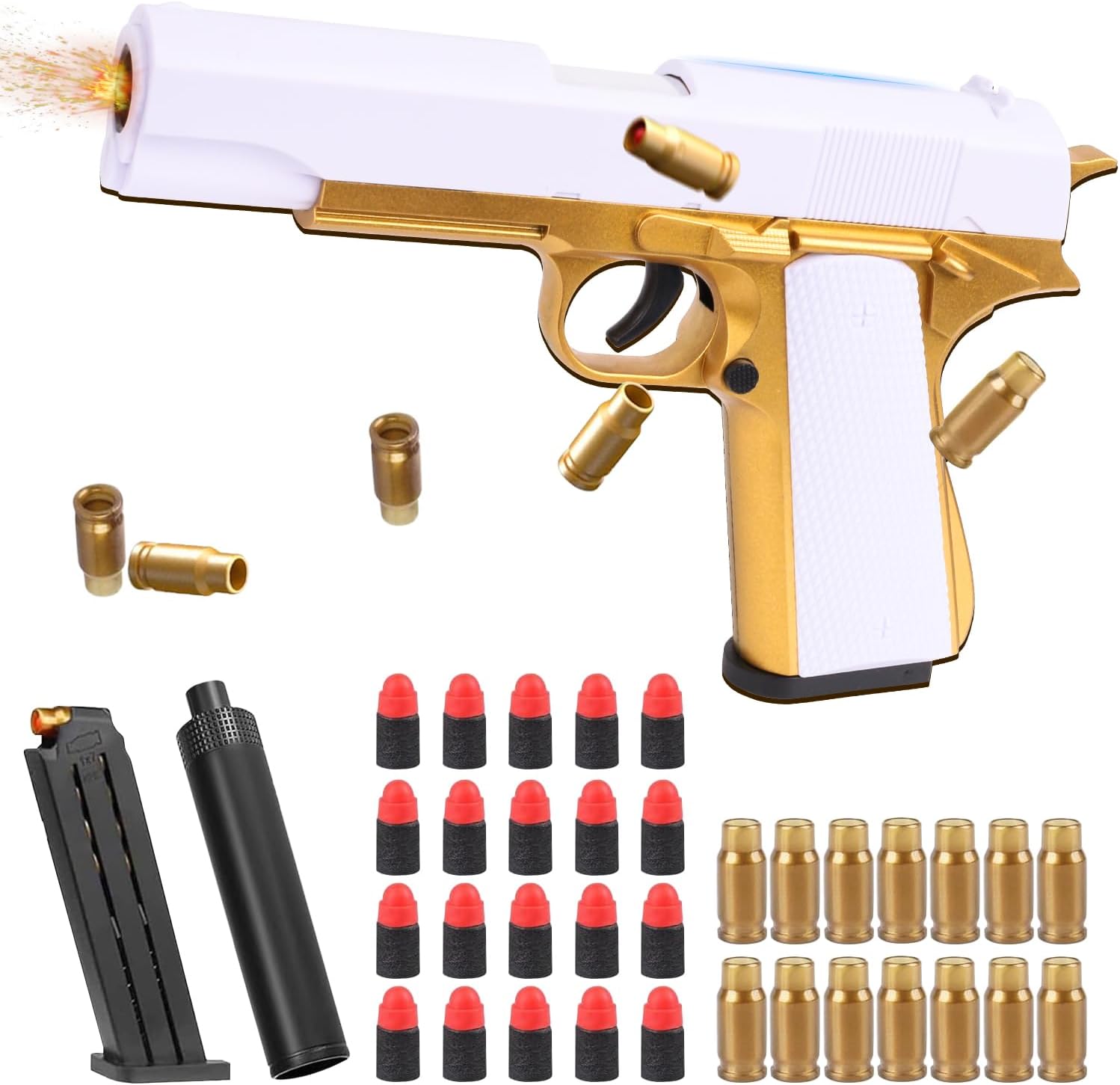 Unvtap Toy Guns, Pistol Realistic, Toy Gun with 20 Soft Bullets Foam Blasters, Replicant Gun with Ejectable Magazine and 16 Bullet Casings for Safety Training or Play, Unique Gift for Boys and Girls