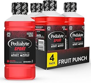 Pedialyte Sport Electrolyte Drink, Fast Hydration with 5 Key Electrolytes for Muscle Support Before, During, & After Exercise, Fruit Punch, 1 Liter, Pack of 4