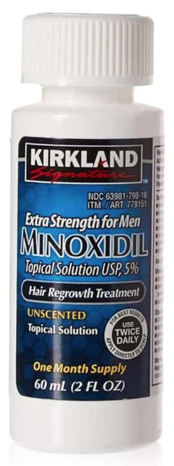 Kirkland Signature,1 Months-Minoxidil 5% Topical Solution Extra Strength Hair Regrowth Treatment for Men | Hair Loss Regrowth -Total 2 Oz (1 Count)