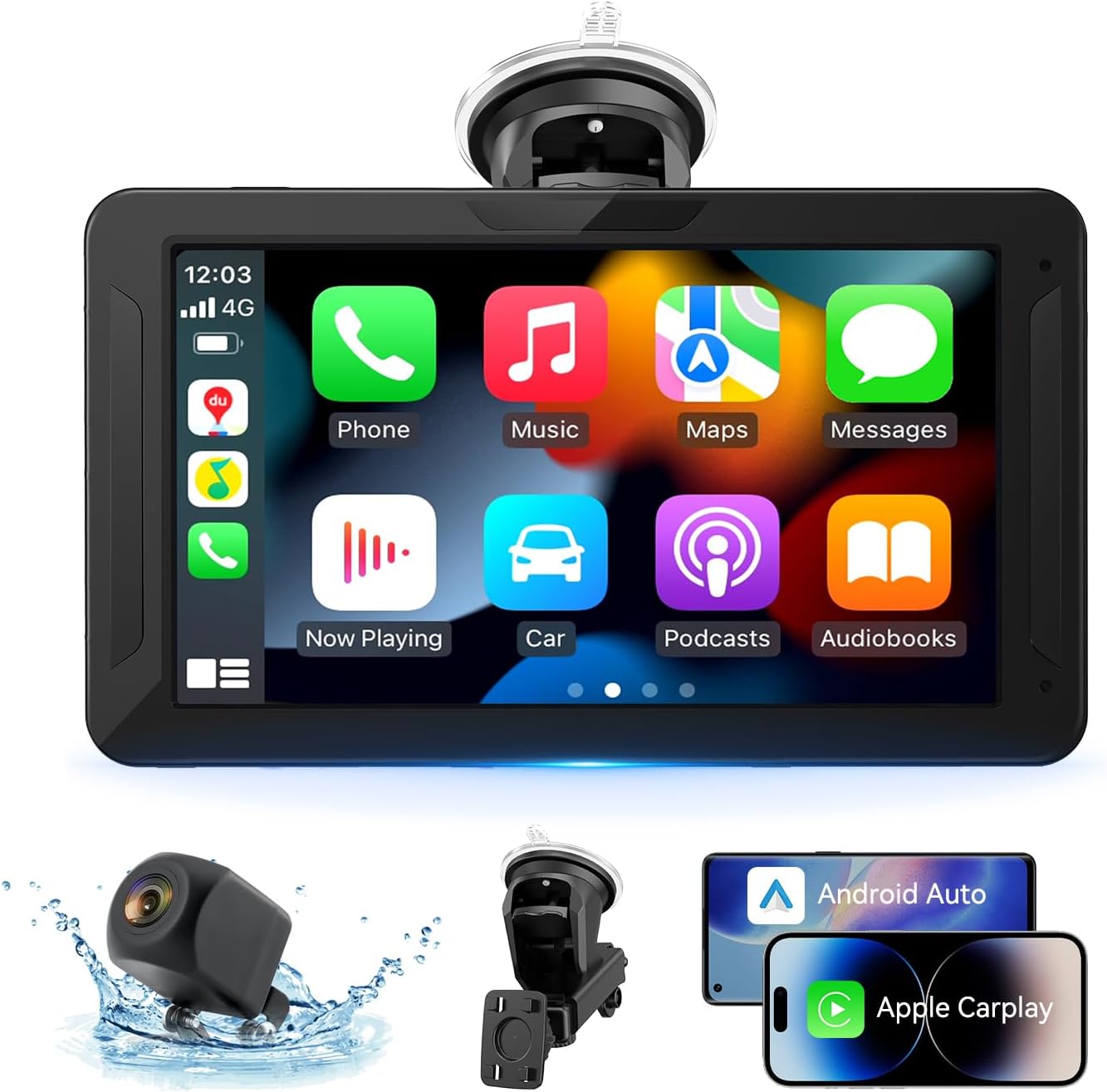 Veralady 7" Carplay Screen for Car, Android Auto Screen Car Tablet Mirror Link with 1080P Rear Camera, Car Play Screen with Bluetooth Music AUX Media Player IPS Touchscreen