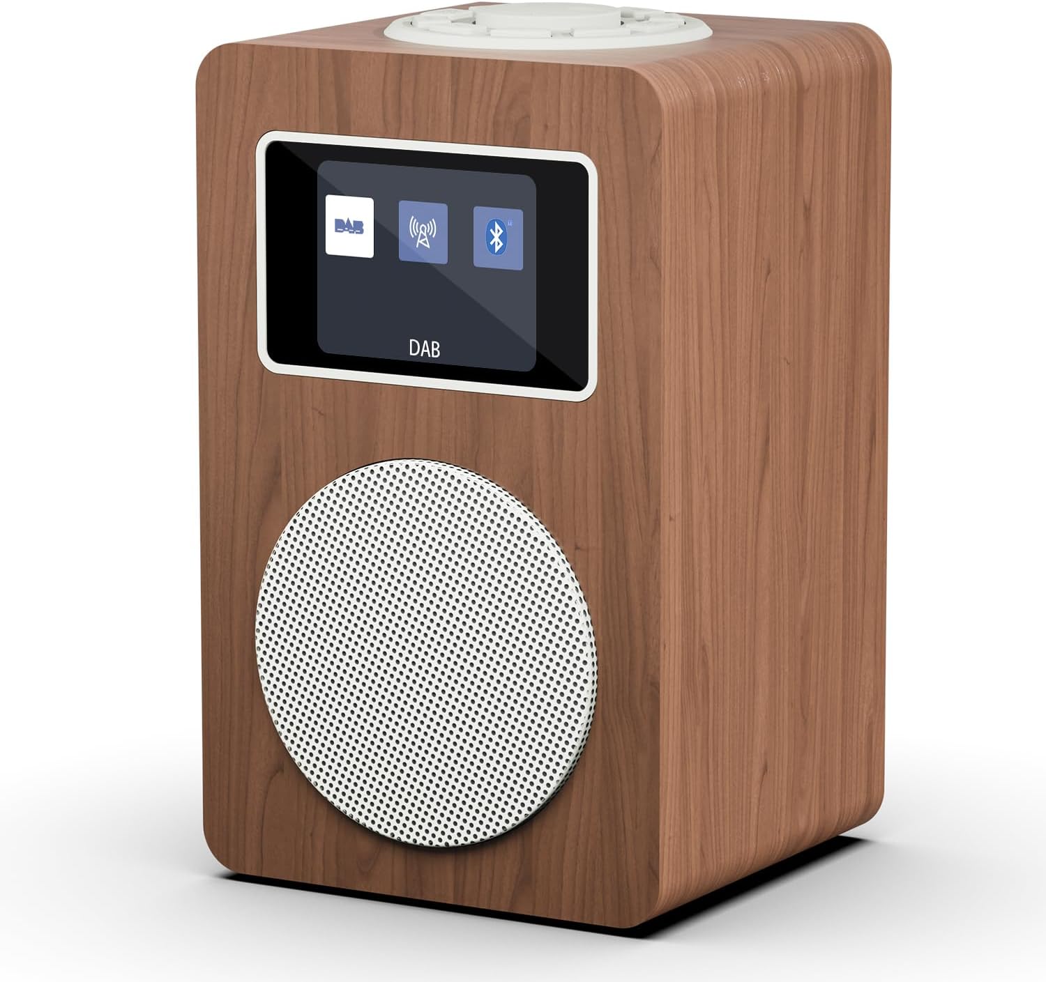 MangoKit MD4 DAB Plus Digital Radio,DAB Radio with Bluetooth Speaker,Kitchen FM Radios Mains and Battery,Color Display,40 Preset,Dual Alarms Clock,Headphone Port,Wooden Box-Walnut Finish