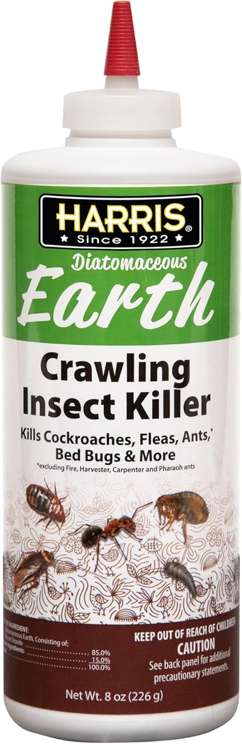 Harris Diatomaceous Earth Crawling Insect Killer, 8oz for Roaches, Fleas, Ants, Bed Bugs, and More…