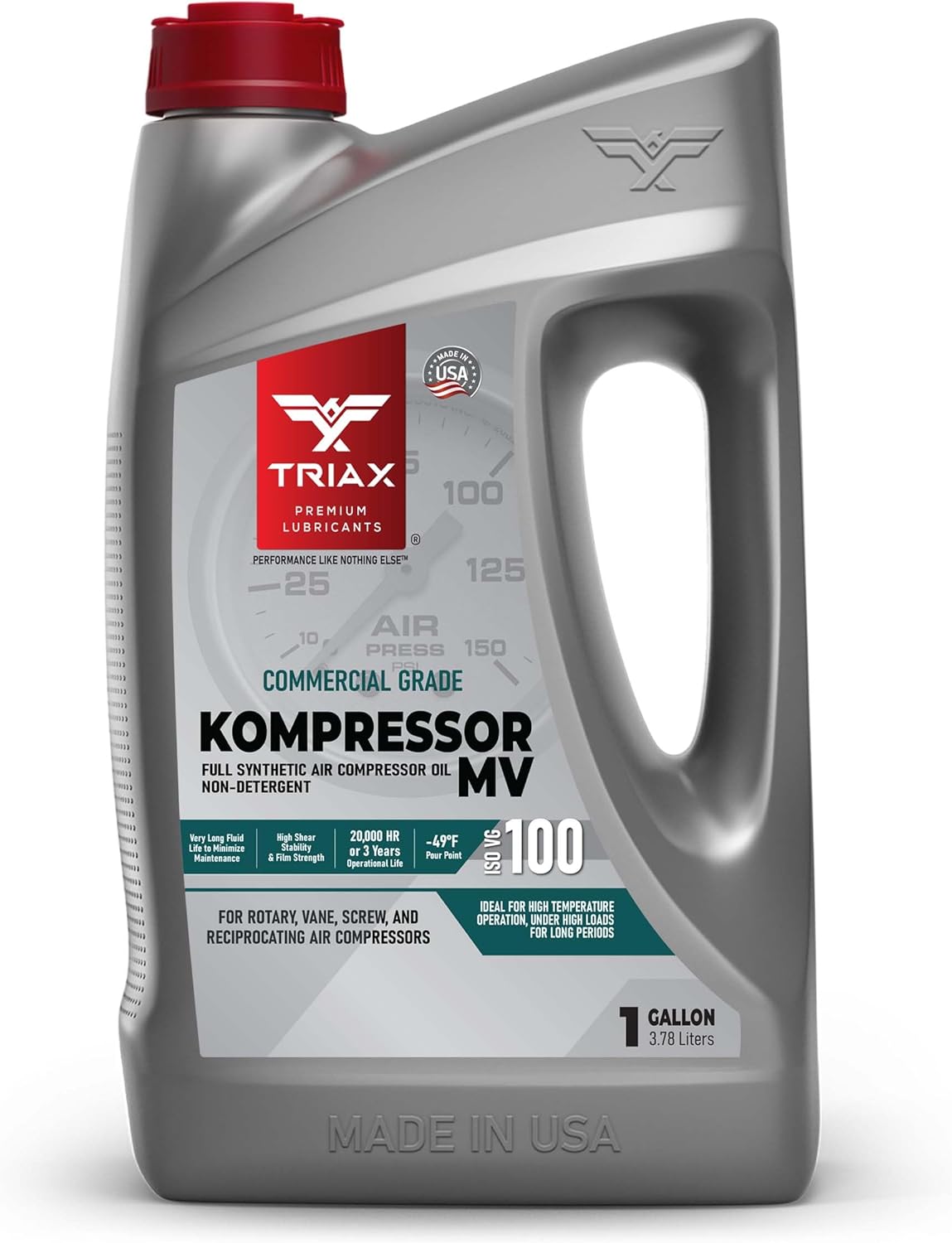 TRIAX Kompressor MV 100 SAE 30, Full Synthetic, Multi-Vis Air Compressor Oil | For Rotary, Vane, Screw, and Reciprocal | Commercial Grade | High Temp | Non-Detergent (1 Gallon)