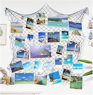 Photo Hanging Display Frames,Nautical Fish Net with Sea Shells and Clips for ClassroomTurtle Bathroom Bedroom Dorm Home Wall Birthday Ocean Theme Party Decorations