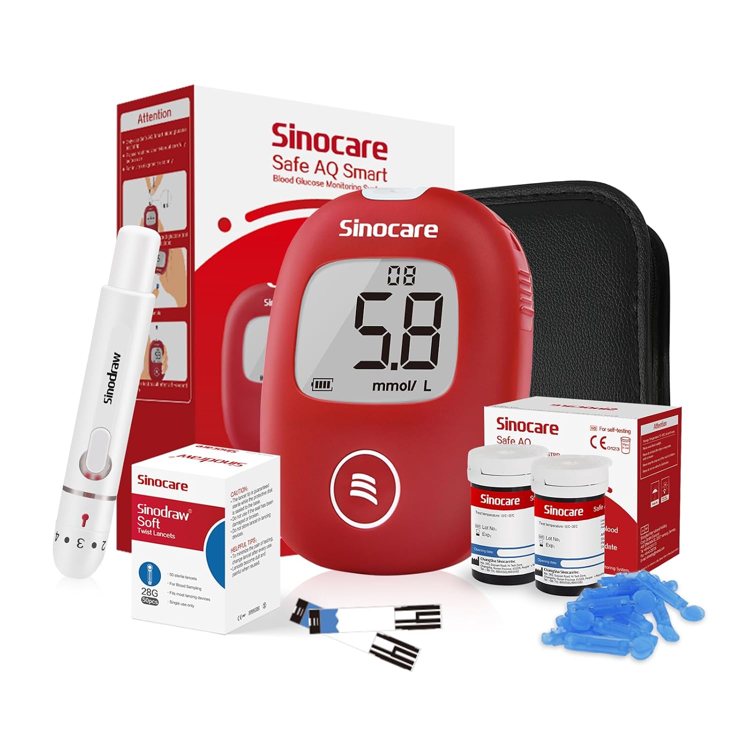 sinocare Safe AQ Smart Blood Sugar Test Kit with Strips x 50