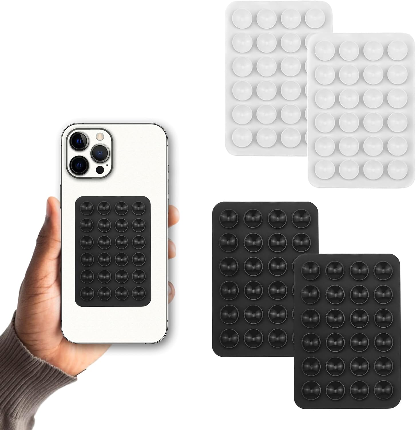 4 Pcs Silicone Sticky Phone Grip,Multifunctional Phone Holder Case for Selfies And Videos(Black,White)