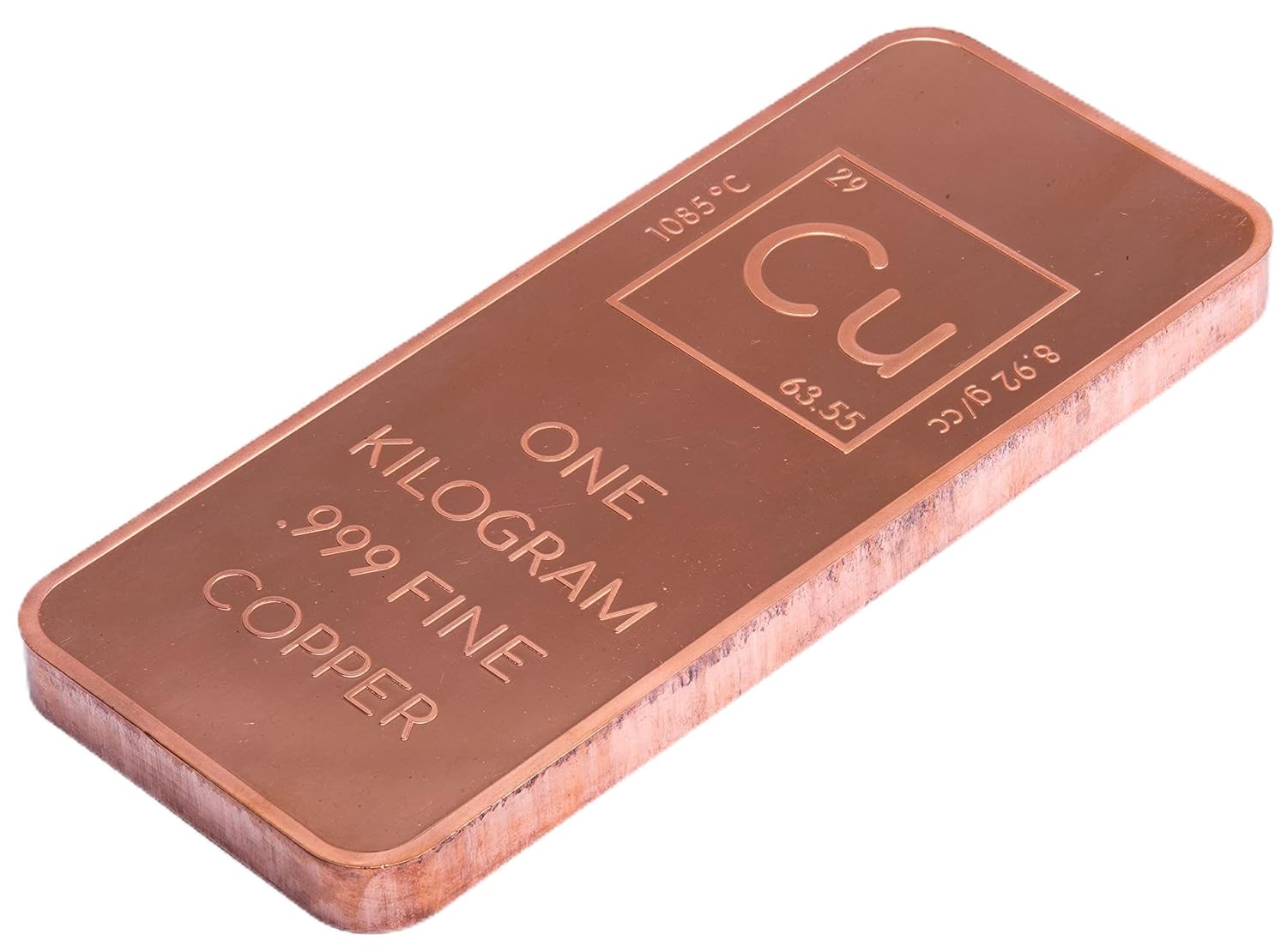 1 Kilo .999 Pure Copper Bar Paperweight with Element Design By Unique Metals