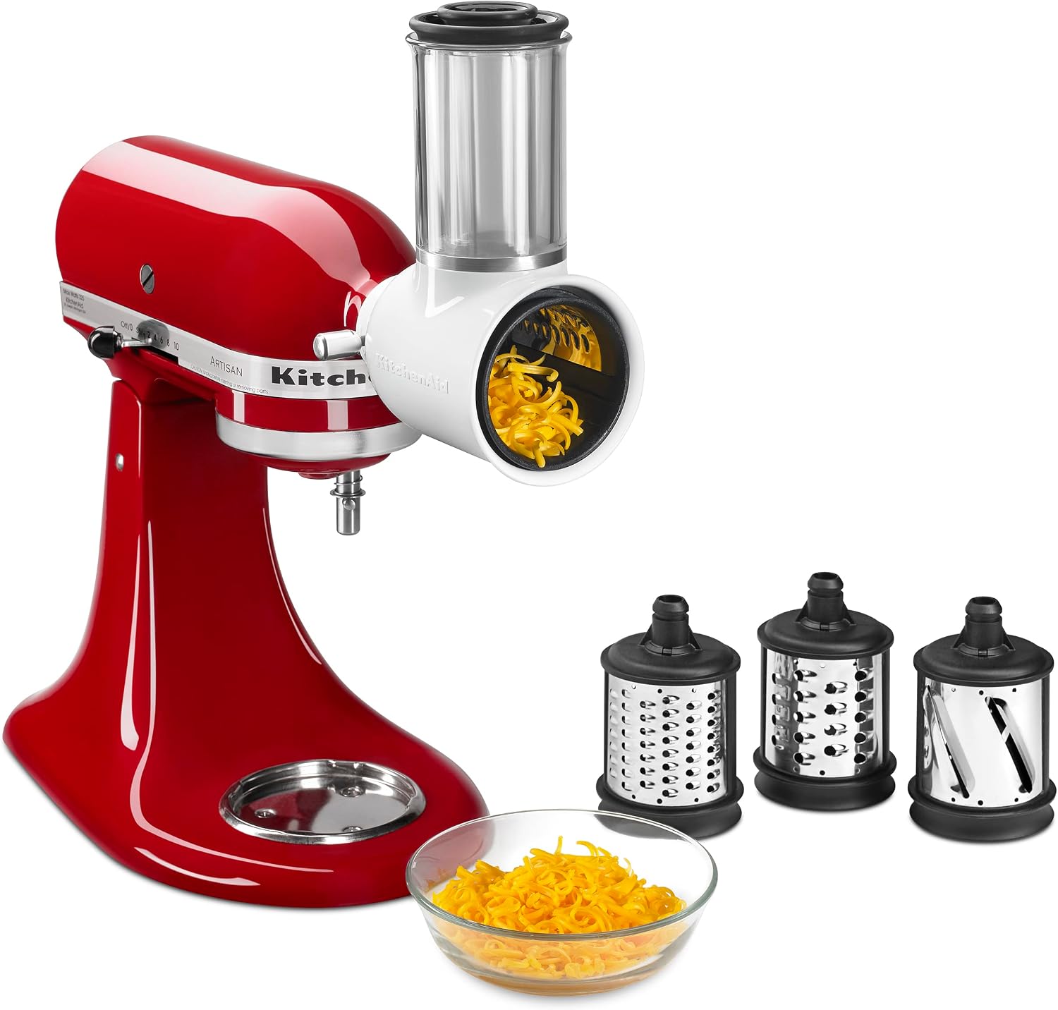 KitchenAid KSMVSA Fresh Prep Slicer and Shredder Attachment | Fits all Kitchenaid Stand Mixers, 3 blades for Slicing and Shredding, 2-in-1 Feed Tube, Storage Case, Dishwasher-safe