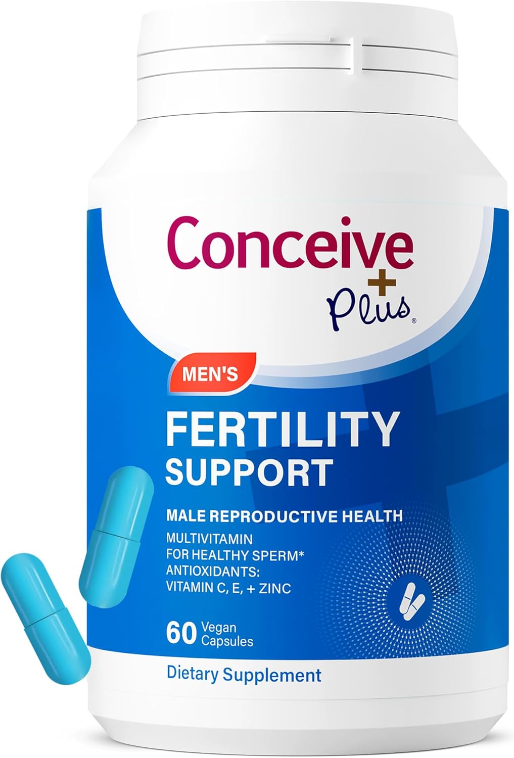CONCEIVE PLUS Men's Fertility Support | Male Fertility Supplement for Healthy Sperm, Daily Multivitamin for Men with Vitamin C, Vitamin E, Selenium, Zinc, 30 Days