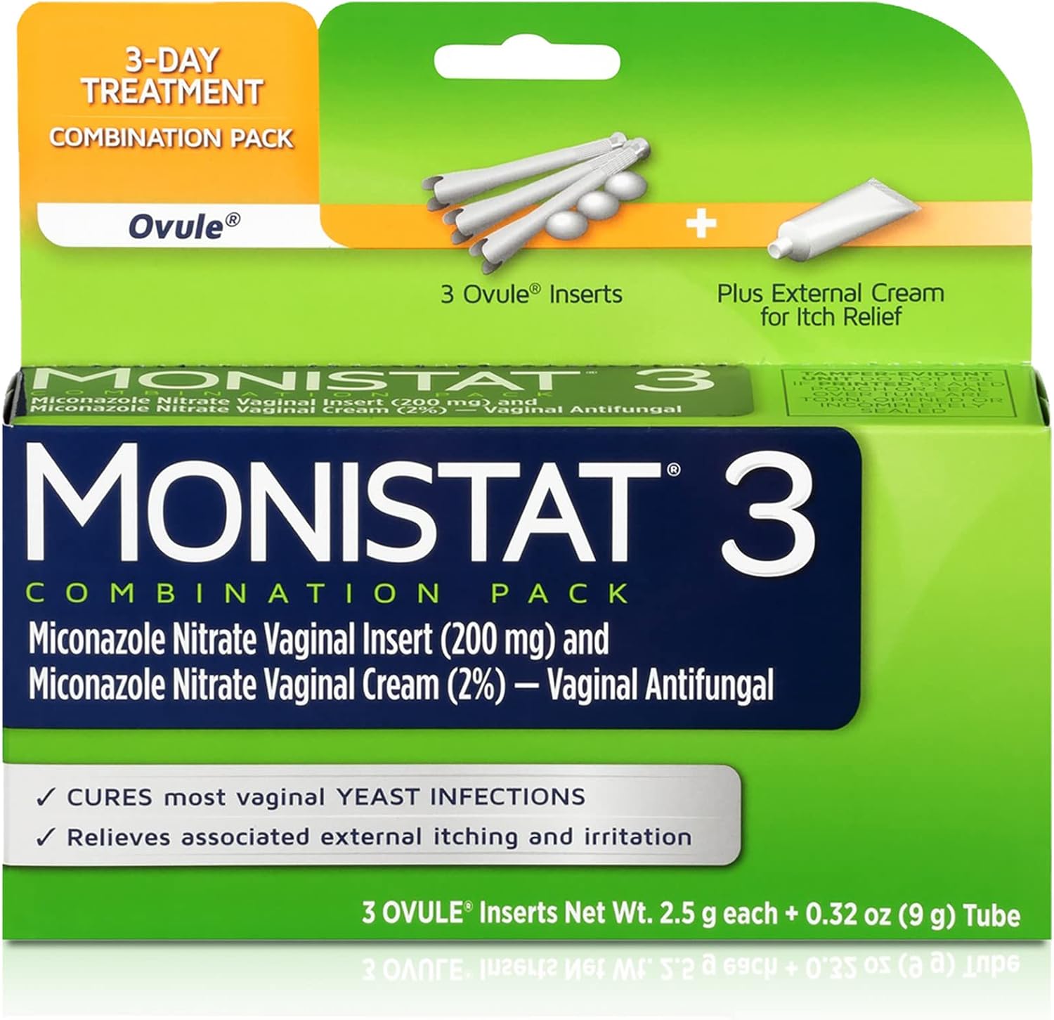 Monistat 3 Day Yeast Infection Treatment for Women, 3 Miconazole Ovule Inserts & External Monistat Anti-Itch Cream Bundle