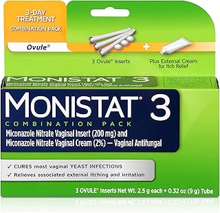 Monistat 3 Day Yeast Infection Treatment for Women, 3 Miconazole Ovule Inserts & External Monistat Anti-Itch Cream Bundle