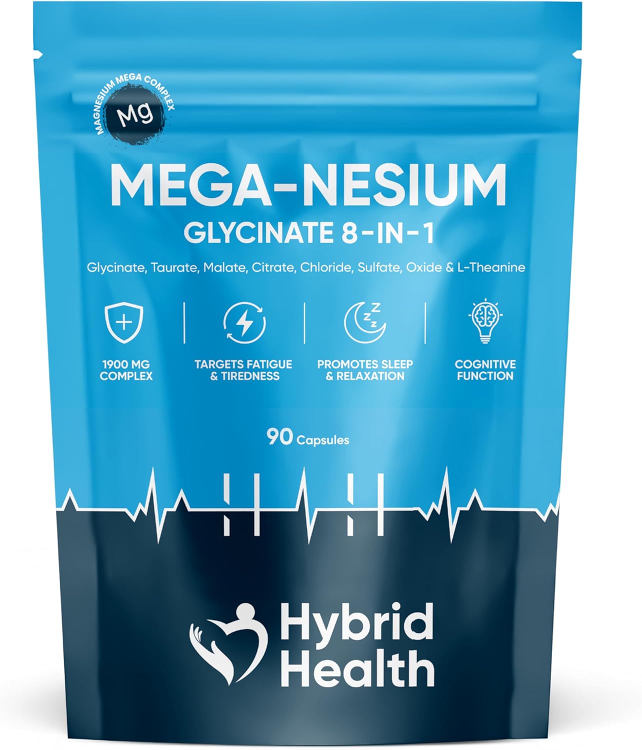 Mega-nesium Glycinate 8-in-1 Supplement 1800 MG | 90 Vegan Capsules | Magnesium Glycinate,Taurate, Malate, Citrate, Chloride, Sulfate, Oxide, L-Theanine & Vitamin B6 | Magnesium 8-in-1 Complex