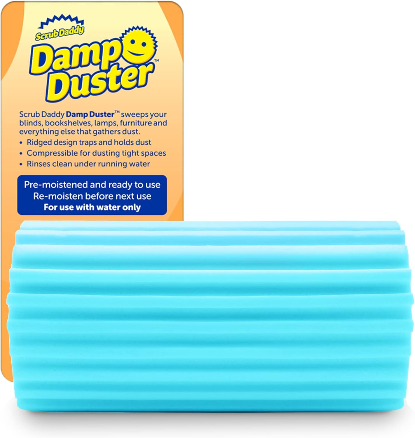 Scrub Daddy Damp Duster, Multipurpose Dusters for Cleaning - Venetian & Wooden Blind Cleaner, Ridged Dusting Sponge for Vents, Radiator, Skirting Boards, Mirrors - Home Cleaning Products, Blue