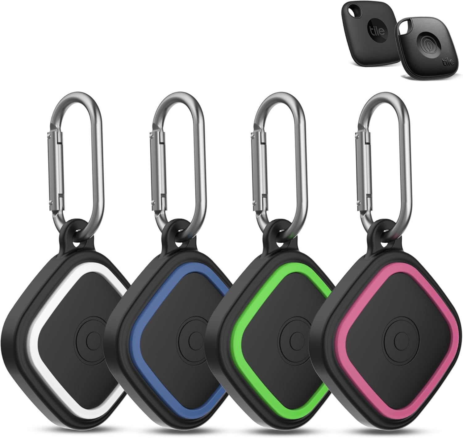 4-Pack Compatible for Tile Mate Case 2024, Soft Silicone Shockproof Protective Cover for Tile Life360 Mate Tracker Anti-Slip Tlie Mate Holder with Key Ring for Keys,Bag,Pets(White/Blue/Green/Rose Red)