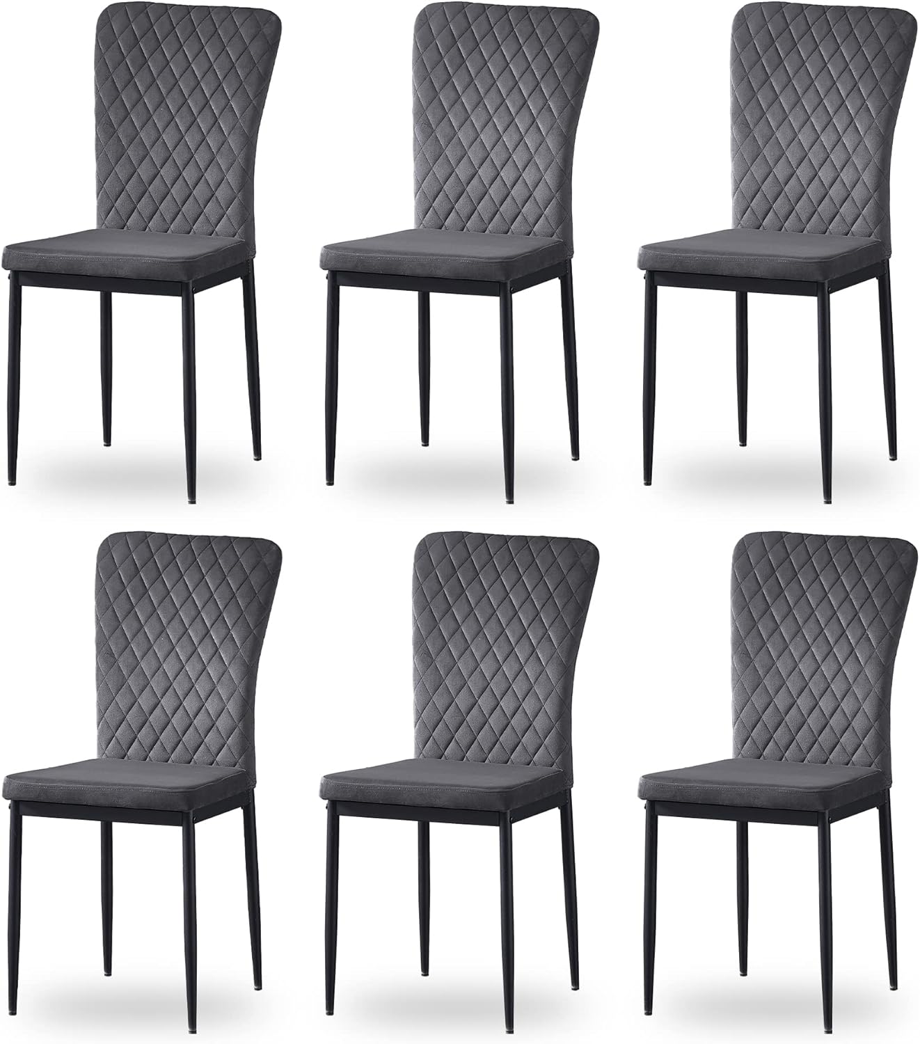 AINPECCA Velvet Grey Dining Chairs Set of 6- Armless High Back Upholstered Soft Seat with Black Metal Legs for Dining Room, Kitchen Room (Gray, 6)
