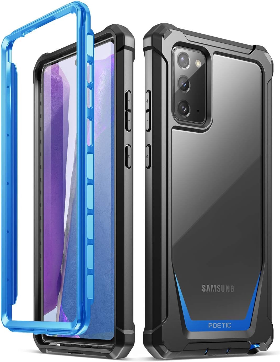 Poetic Guardian Series Designed for Samsung Galaxy Note 20 Case, Full-Body Hybrid Shockproof Bumper Cover, Without Built-in-Screen Protector, Blue/Clear
