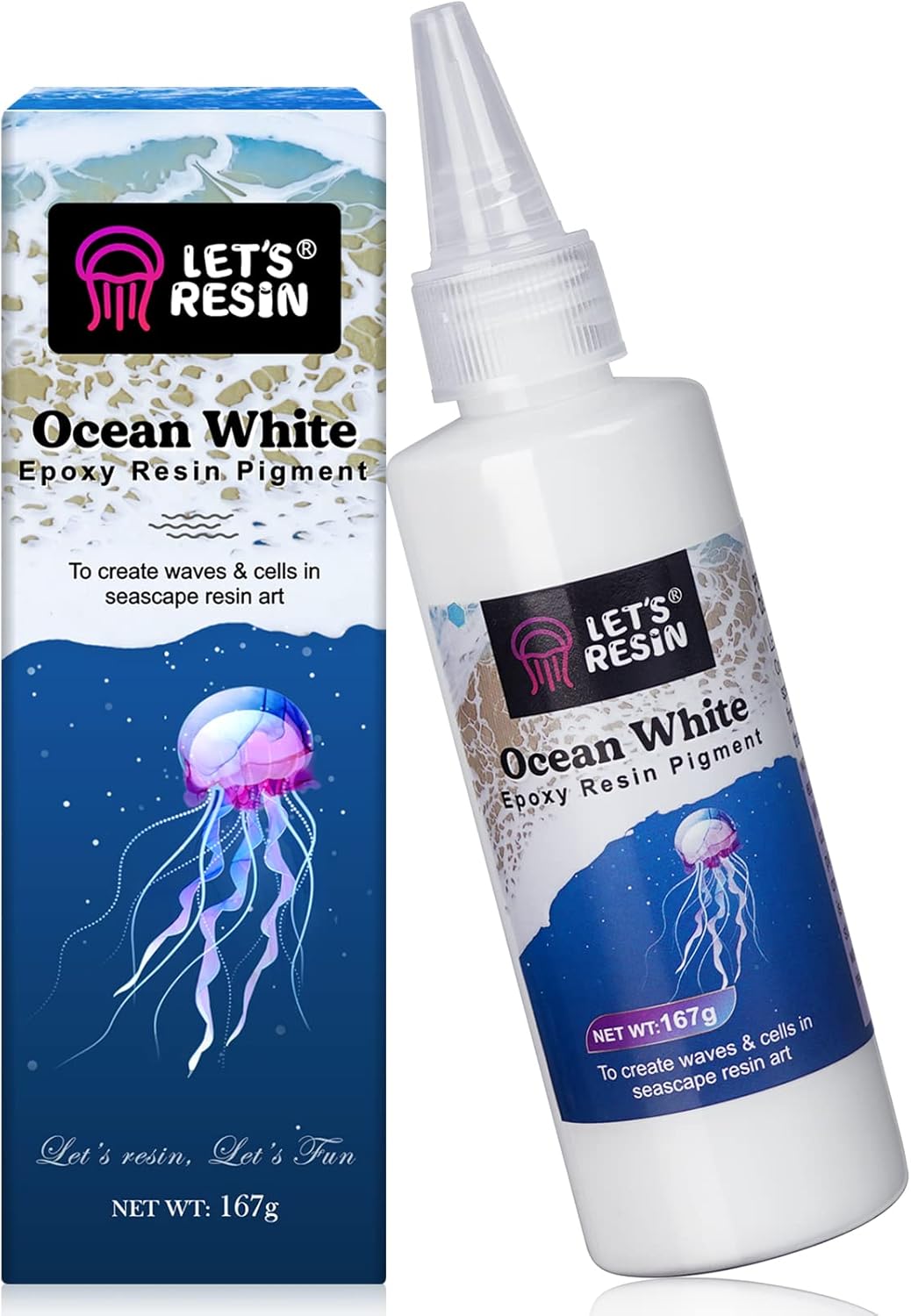LET'S RESIN Ocean White Epoxy Resin Pigment 167g/5.89oz, High Concentrated Paste for Epoxy & UV Resin, UV Resistant Opaque Pigment for Creates Cells & Lacing, 3D Flower Coasters