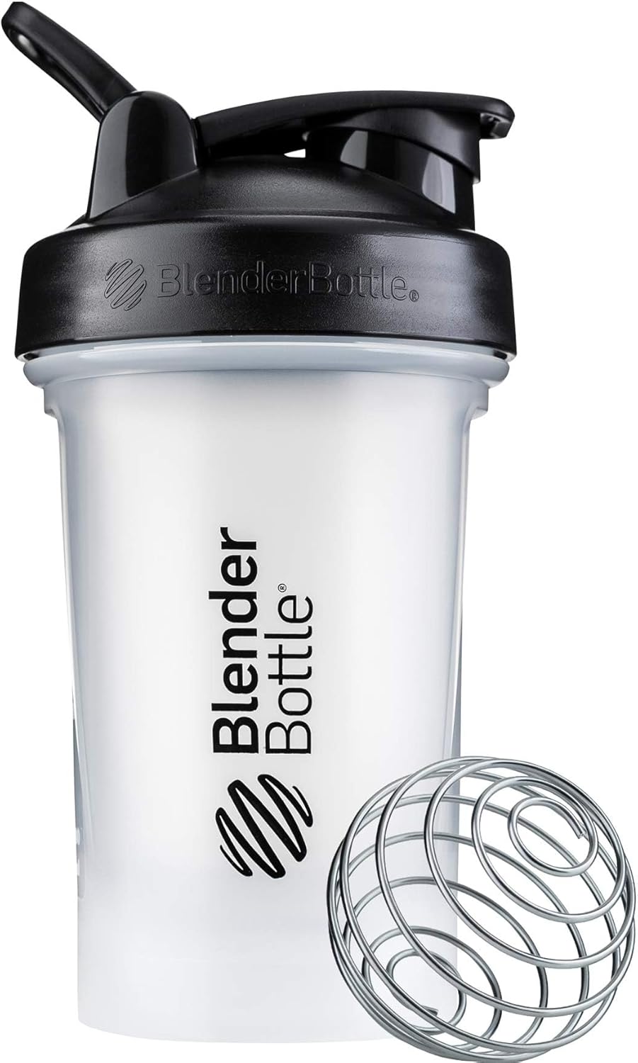 BlenderBottle Classic V2 Shaker Bottle with Stainless Steel Ball, For Protein Shakes, Dishwasher Safe, 590ml, Black/Clear