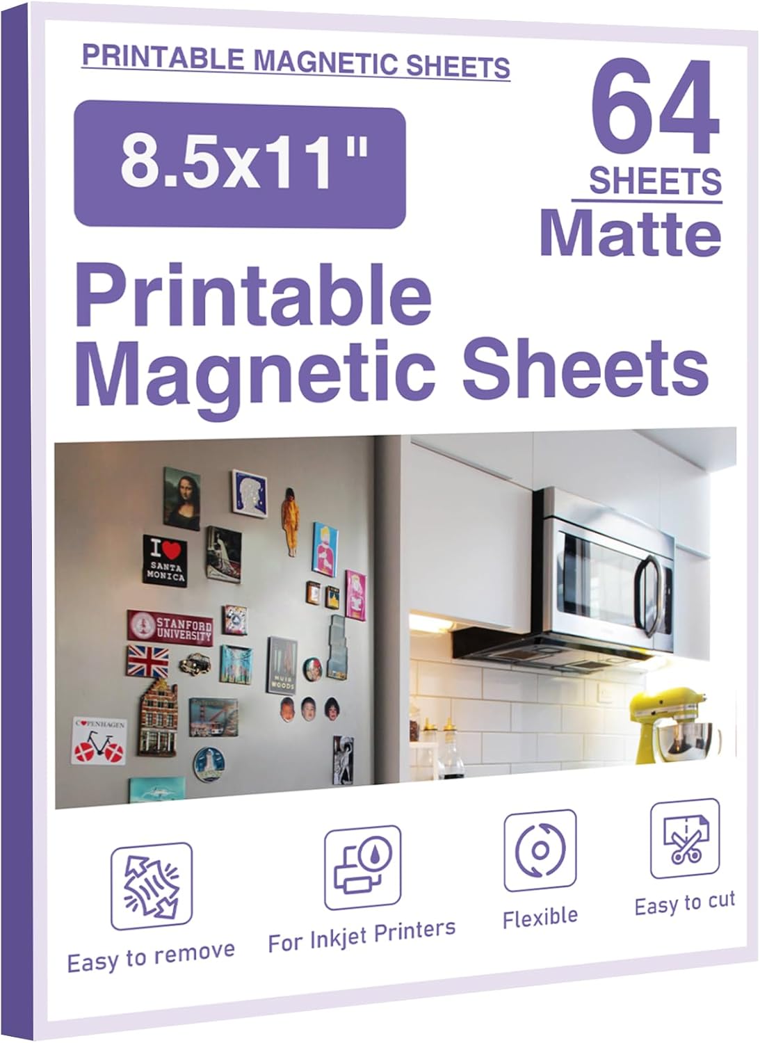 Printable Magnetic Sheets 8.5x11 Inches Matte Magnet Paper Sheet 64 Pcs Non Adhesive Magnetic Paper for Inkjet Printers, Flexible Magnet Photos for DIY Crafts