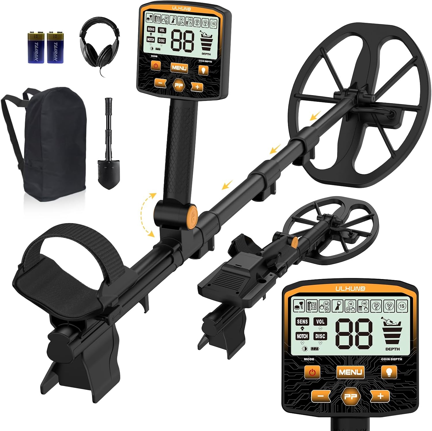Metal Detector for Adults, Professional Foldable Waterproof Metal Detector with 11" IP68 DD Coil, Internal Coil Design, Backlit LCD Target ID, 12.8" Deep Search Gold Detector for Beach & Yard