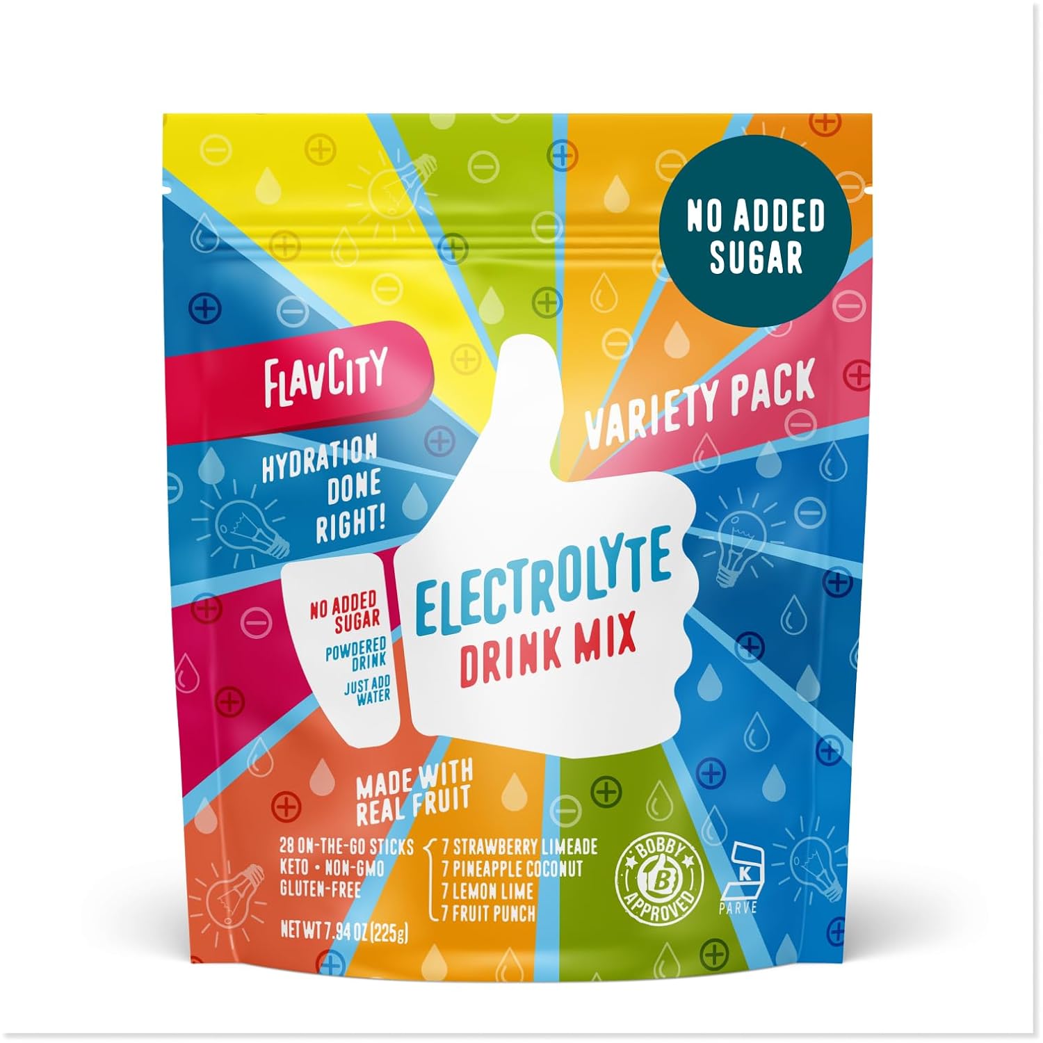 FlavCity Electrolytes Powder Packets - 28 Hydration Packets, Variety Pack - No Added Sugar - Hydration Powder with Real Fruit & Unrefined Sea Salt - Keto & Gluten-Free (28 Stick Packs)