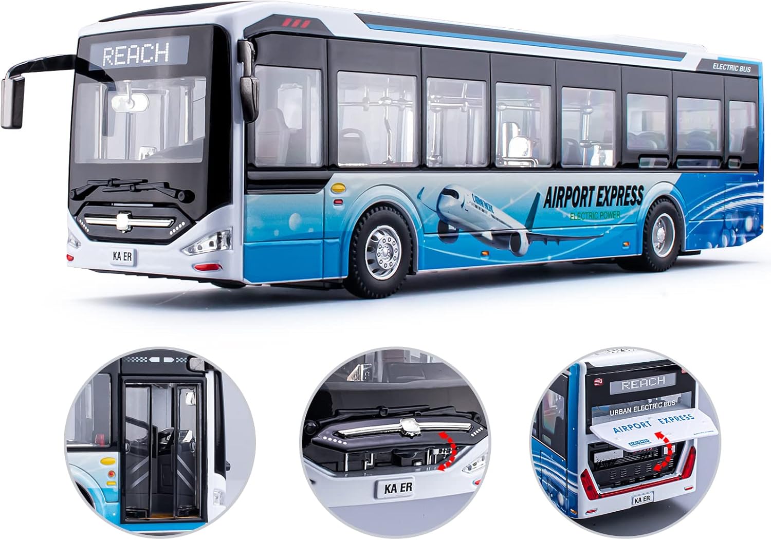 1/42 Diecast Bus Toys Cars, Metal City Bus Toy Vehicles with Light Up and Open-able Doors for Kids Boys Girls, 11.8"